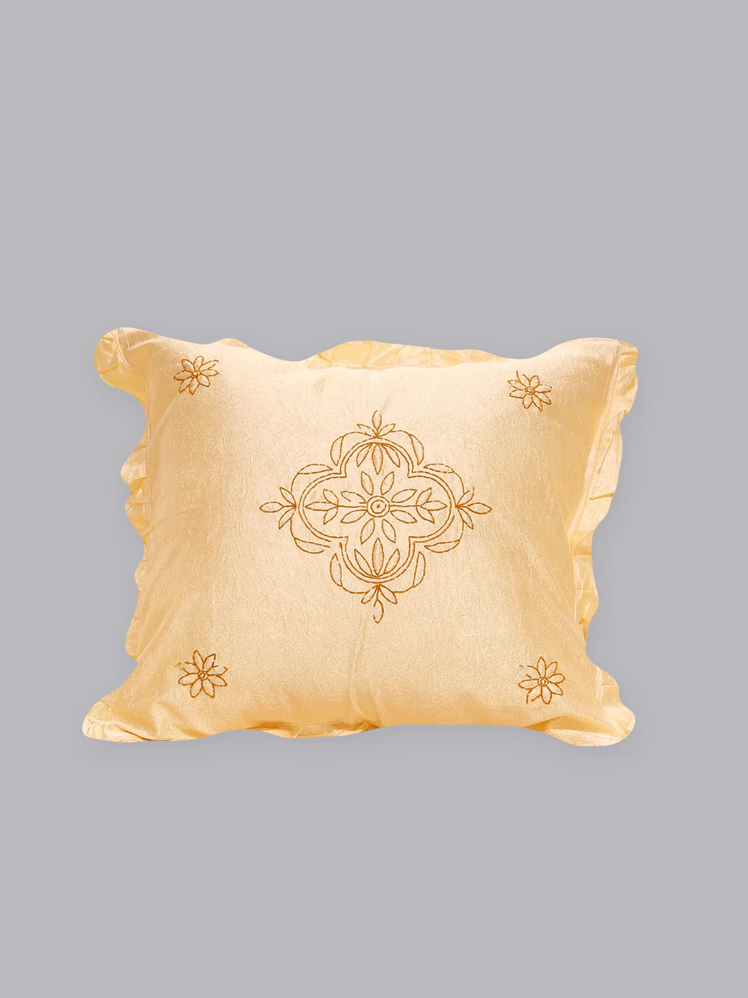 Ada Hand Embroidered Beige Silk Lucknowi Chikankari Bed Sheet With Pillow /Cushion Cover Set 01A442694