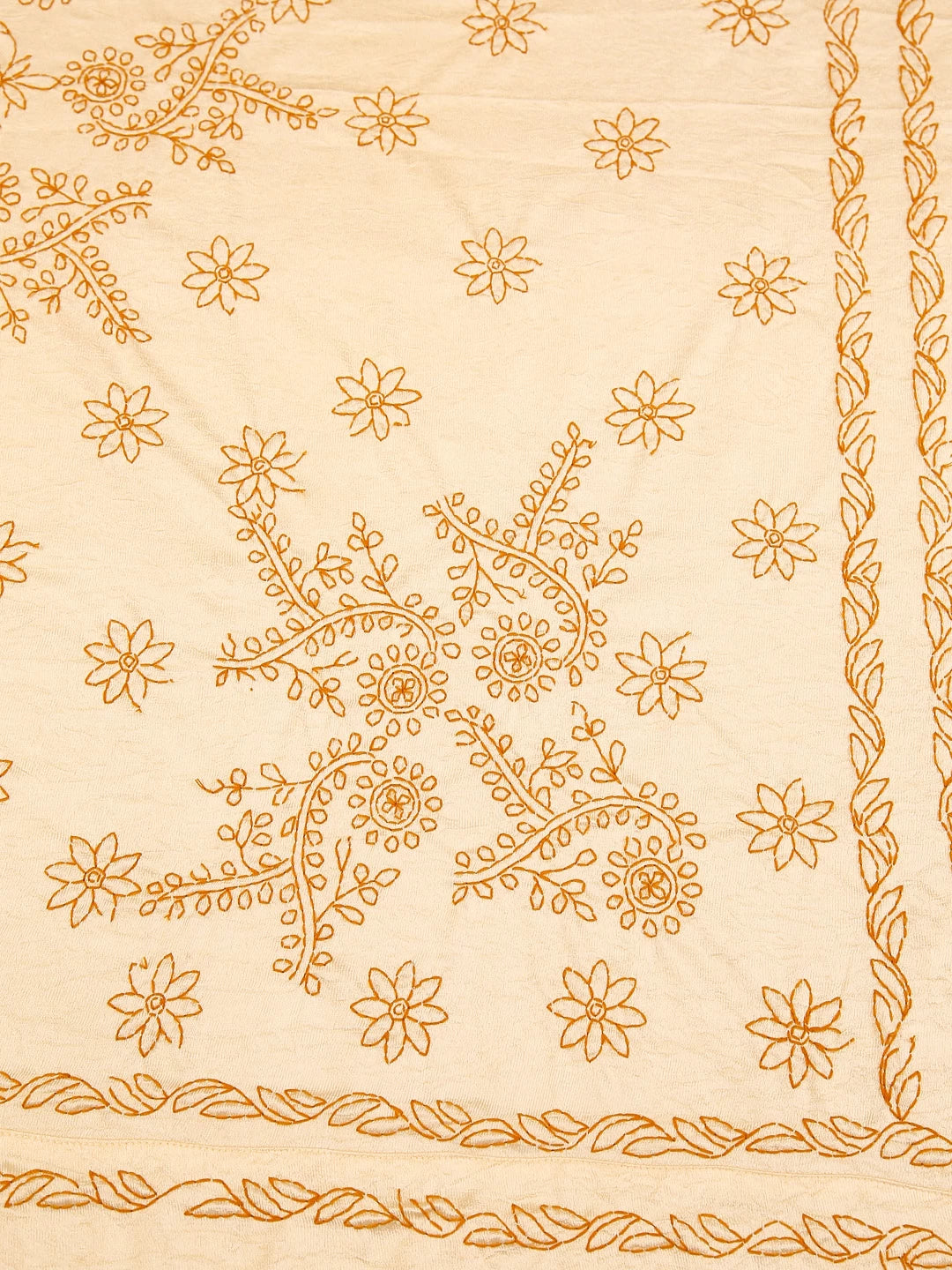 Ada Hand Embroidered Beige Silk Lucknowi Chikankari Bed Sheet With Pillow /Cushion Cover Set 01A442694