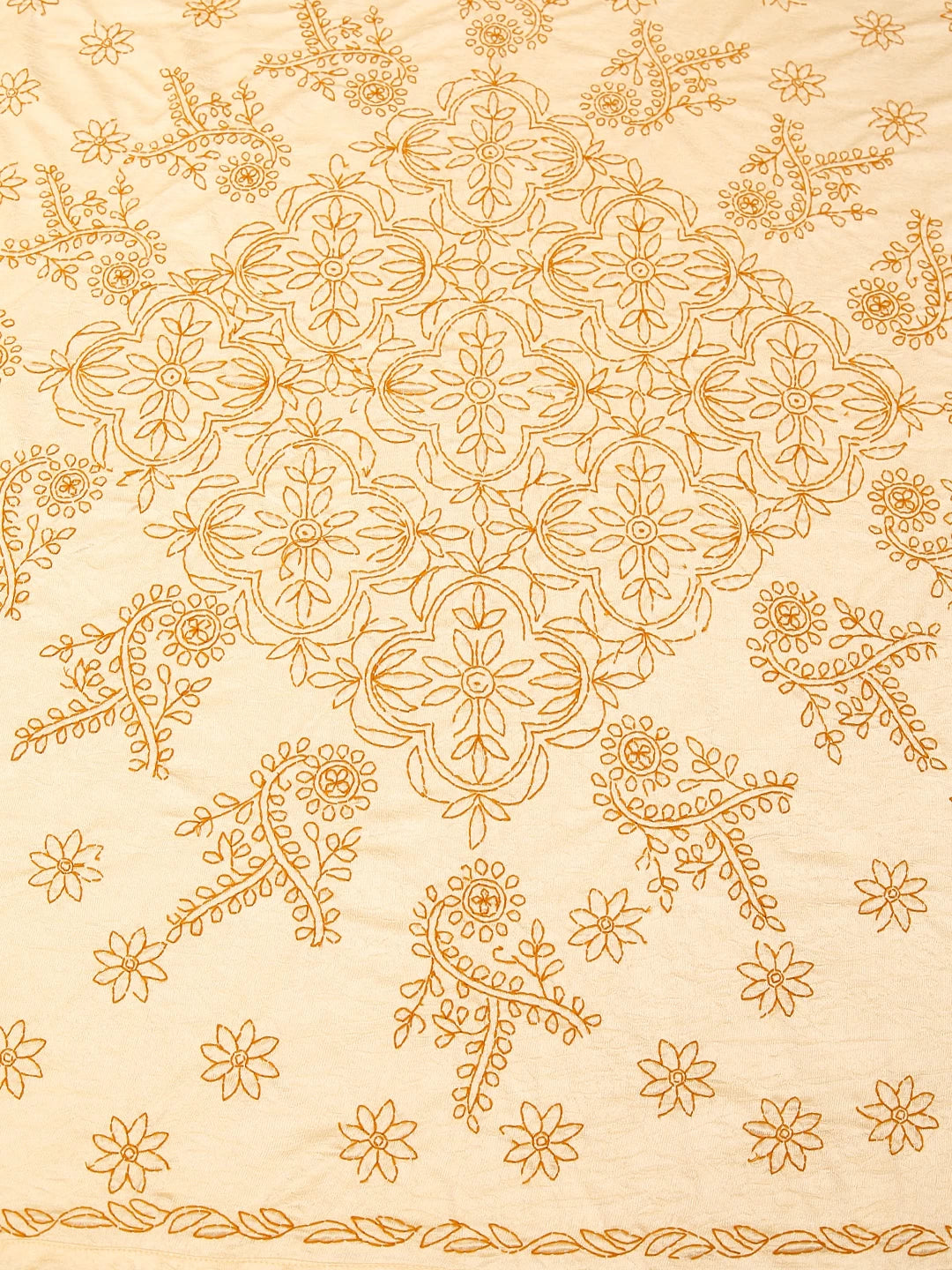 Ada Hand Embroidered Beige Silk Lucknowi Chikankari Bed Sheet With Pillow /Cushion Cover Set 01A442694