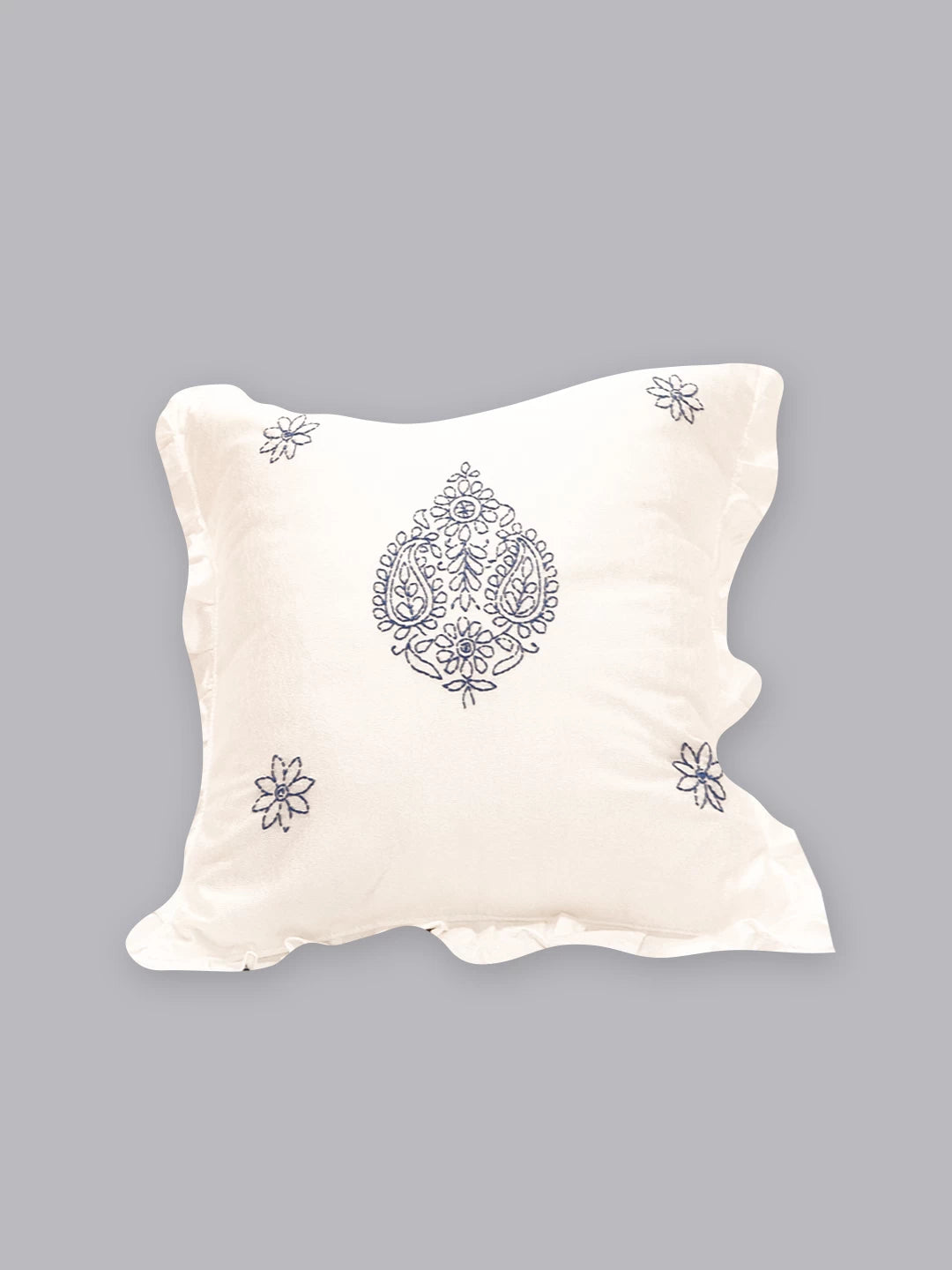 Ada Hand Embroidered White Silk Lucknowi Chikankari Bed Sheet With Pillow /Cushion Cover Set 01A442695