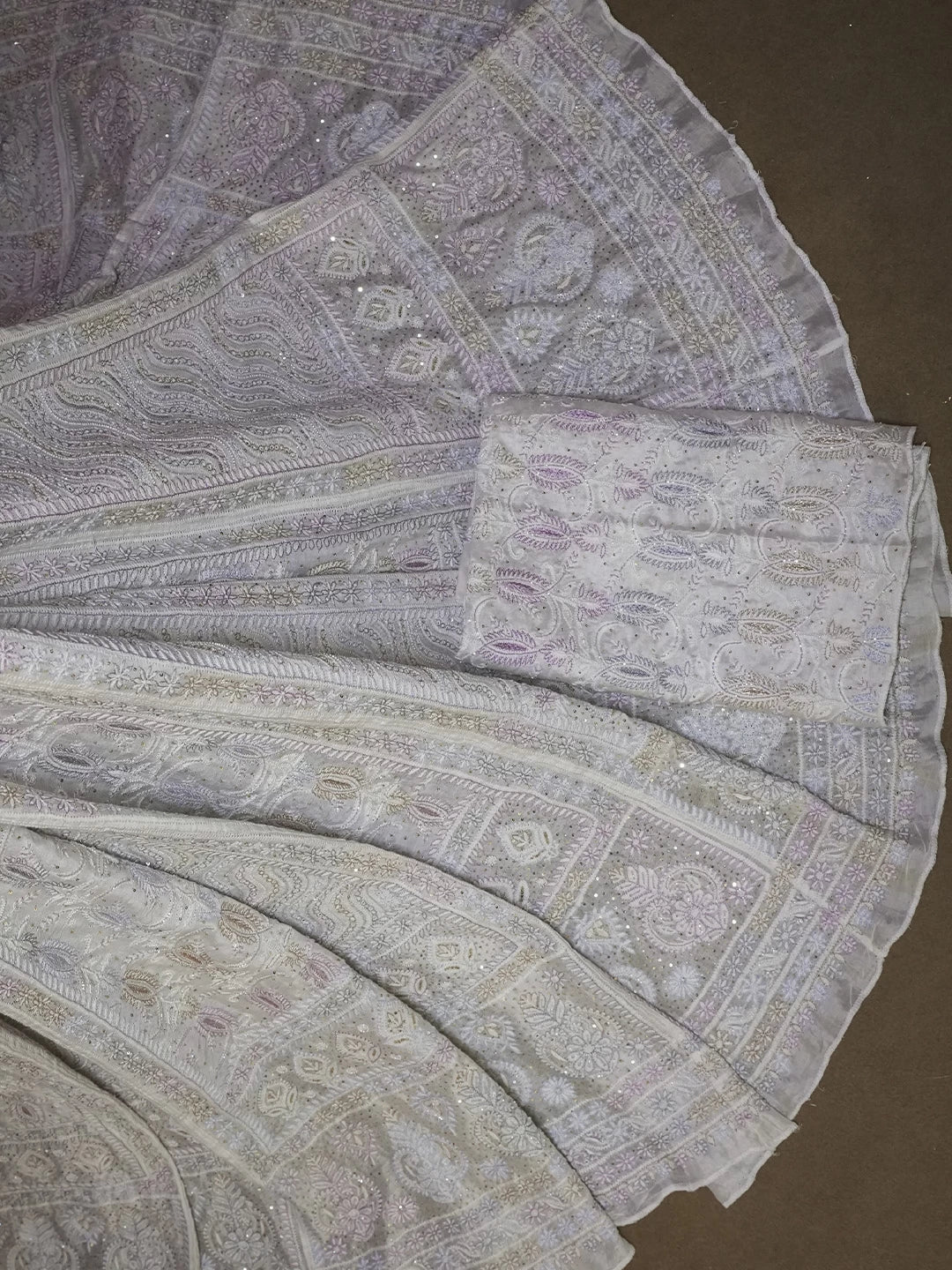 Ada Hand Embroidered Off White Chanderi Lucknowi Chikankari Lehenga Set 01A395477