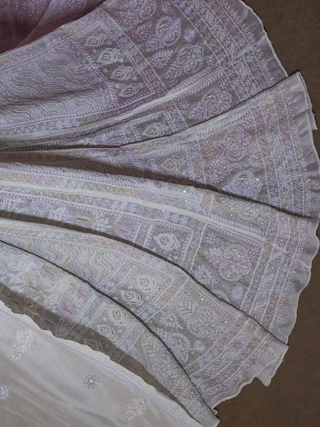 Ada Hand Embroidered Off White Chanderi Lucknowi Chikankari Lehenga Set 01A395477