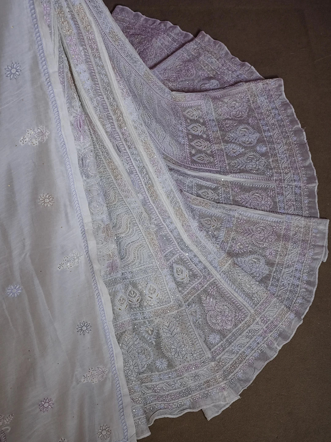 Ada Hand Embroidered Off White Chanderi Lucknowi Chikankari Lehenga Set 01A395477