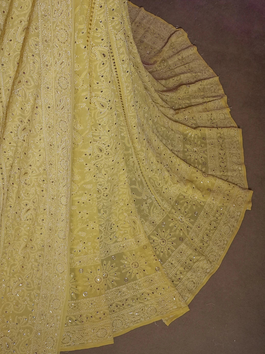 Ada Hand Embroidered Light Yellow Georgette Lucknowi Chikankari Lehenga Set With Mukaish Work 01A388216