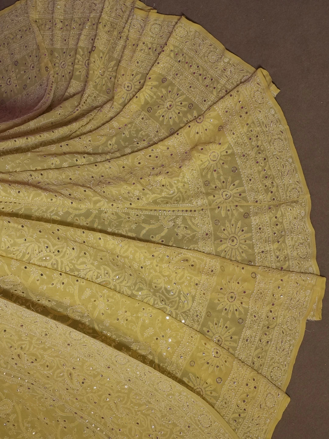 Ada Hand Embroidered Light Yellow Georgette Lucknowi Chikankari Lehenga Set With Mukaish Work 01A388216