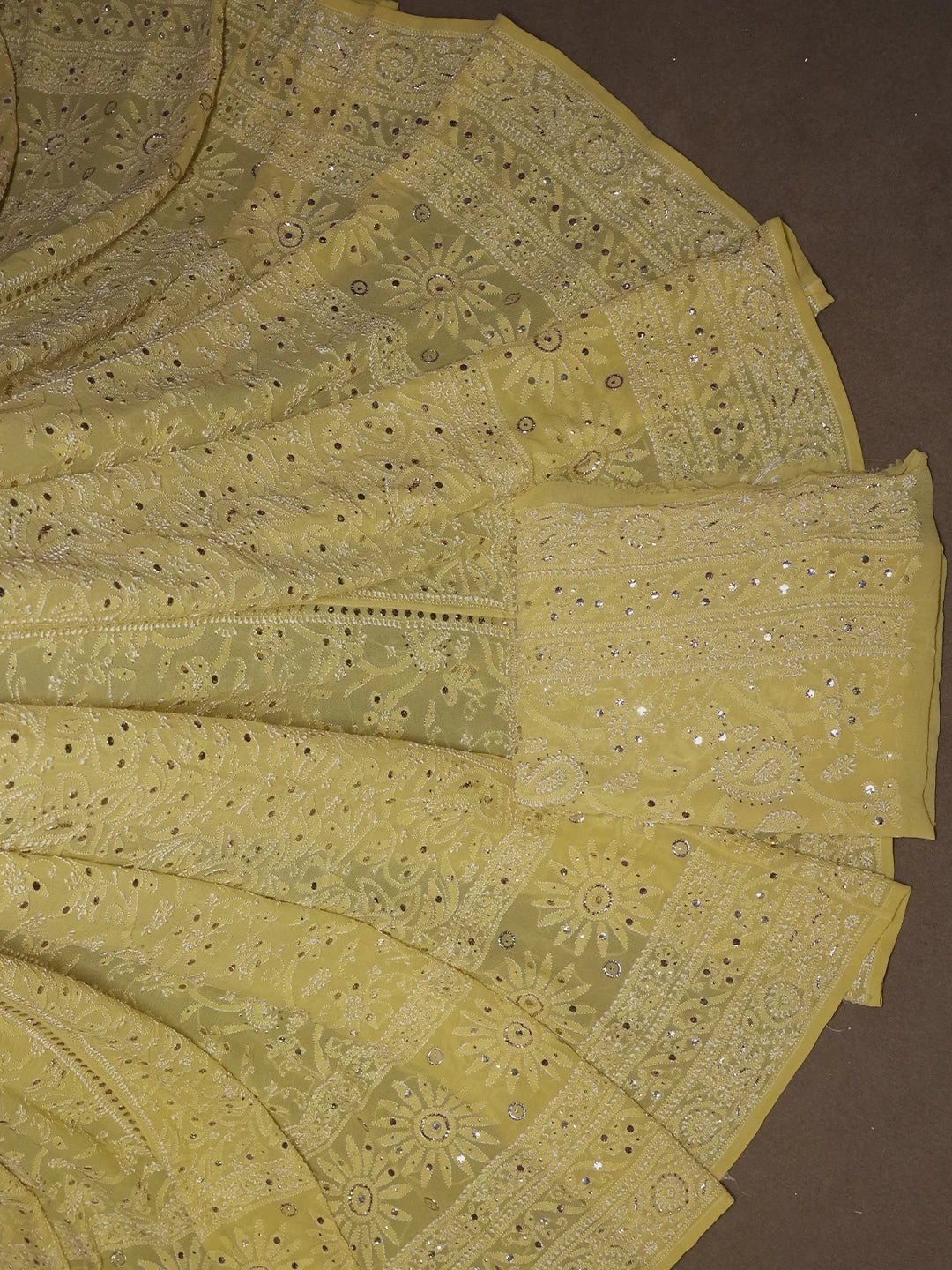 Ada Hand Embroidered Light Yellow Georgette Lucknowi Chikankari Lehenga Set With Mukaish Work 01A388216