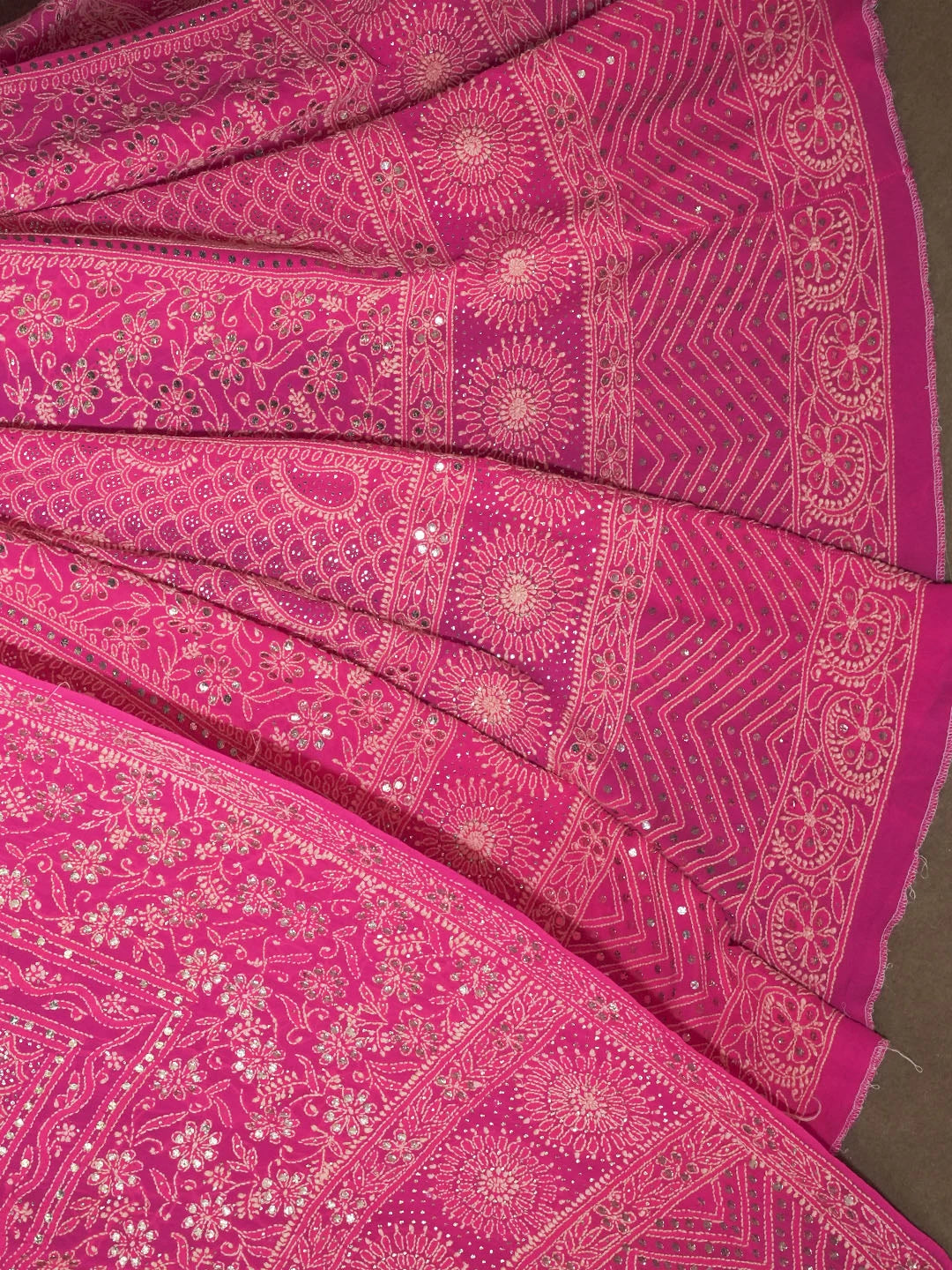 Ada Hand Embroidered Fuchsia Pink Pure Georgette Lucknowi Chikankari Lehenga Set With Muqaish Work 01A402006