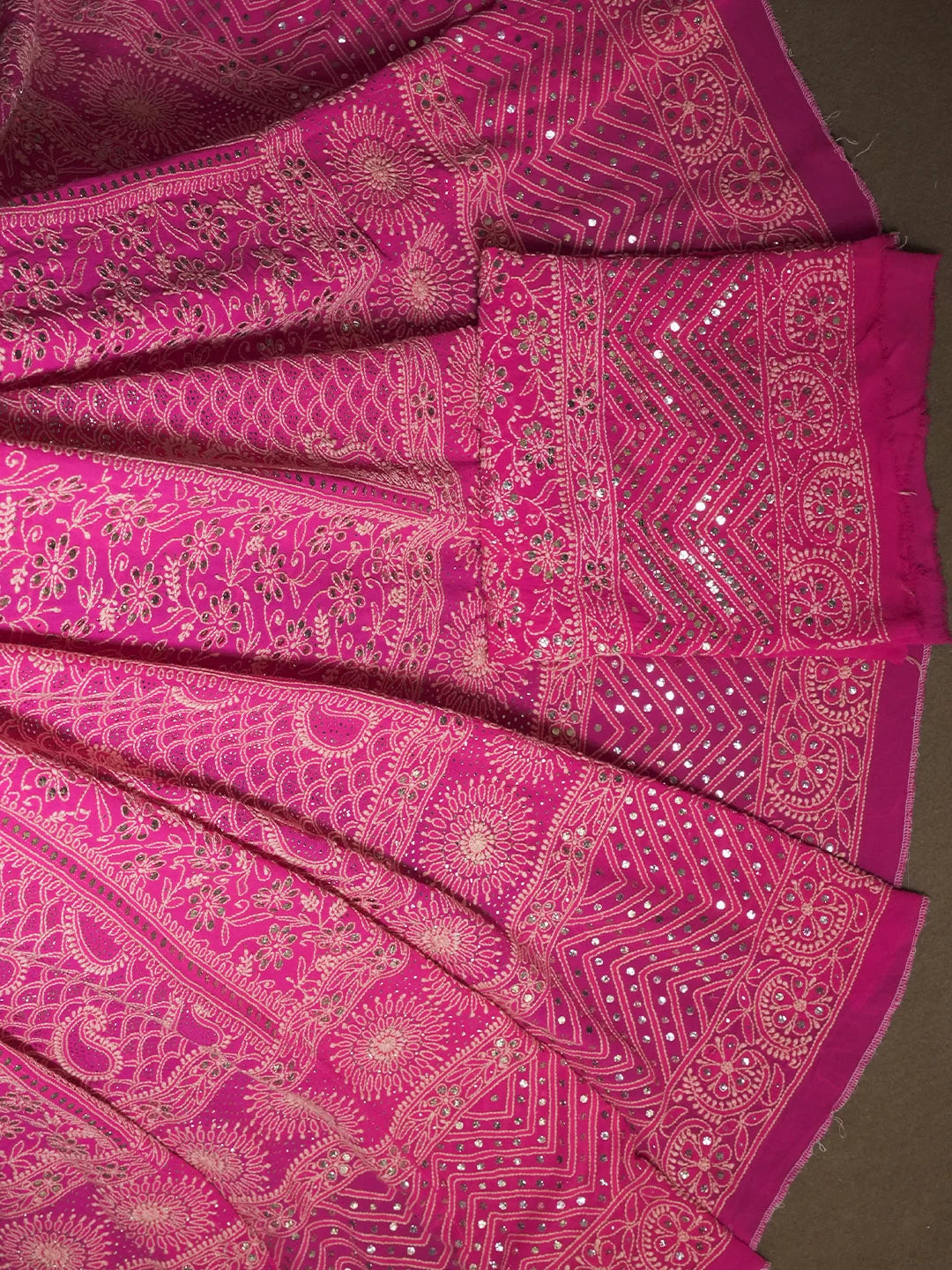 Ada Hand Embroidered Fuchsia Pink Pure Georgette Lucknowi Chikankari Lehenga Set With Muqaish Work 01A402006