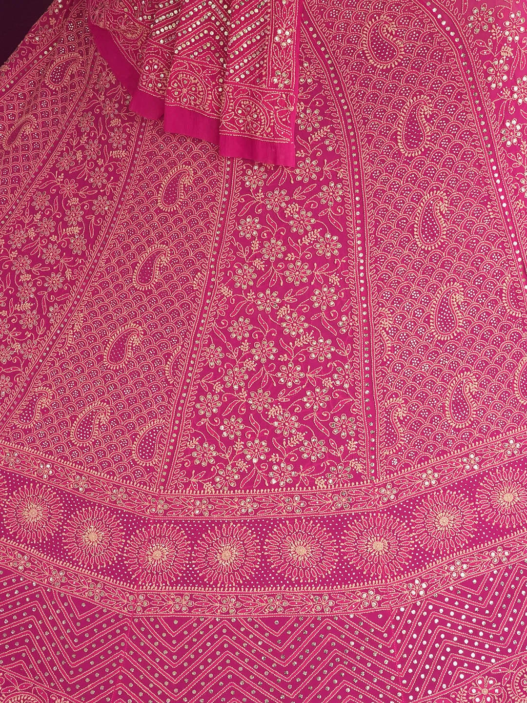 Ada Hand Embroidered Fuchsia Pink Pure Georgette Lucknowi Chikankari Lehenga Set With Muqaish Work 01A402006