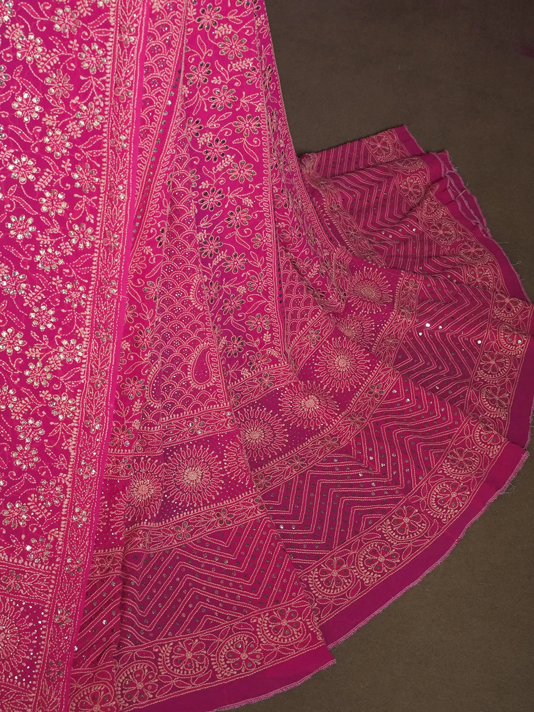 Ada Hand Embroidered Fuchsia Pink Pure Georgette Lucknowi Chikankari Lehenga Set With Muqaish Work 01A402006