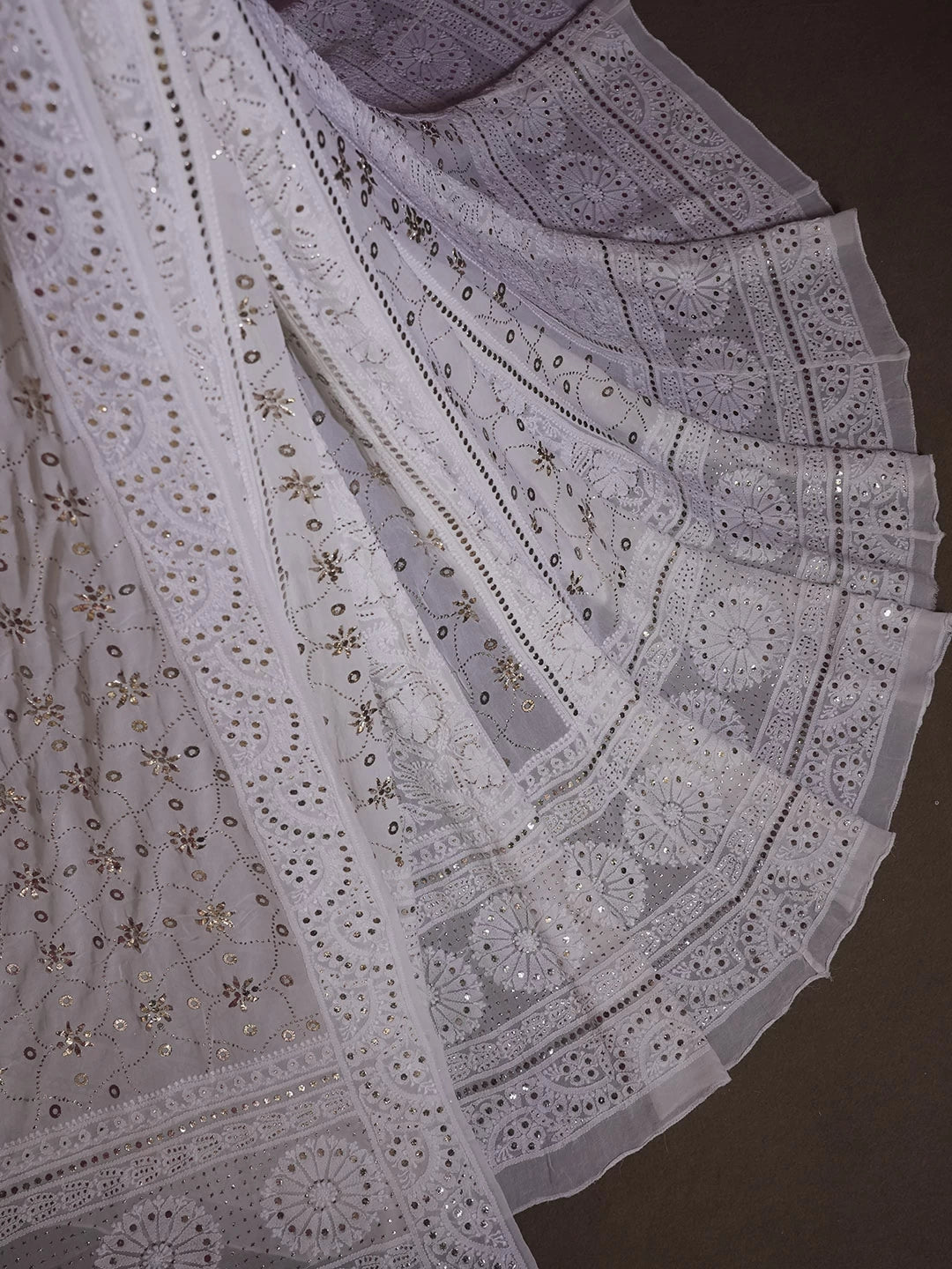 Ada Hand Embroidered Ivory White Pure Georgette Lucknowi Chikankari Lehenga Set With Mukaish Work 01A377872