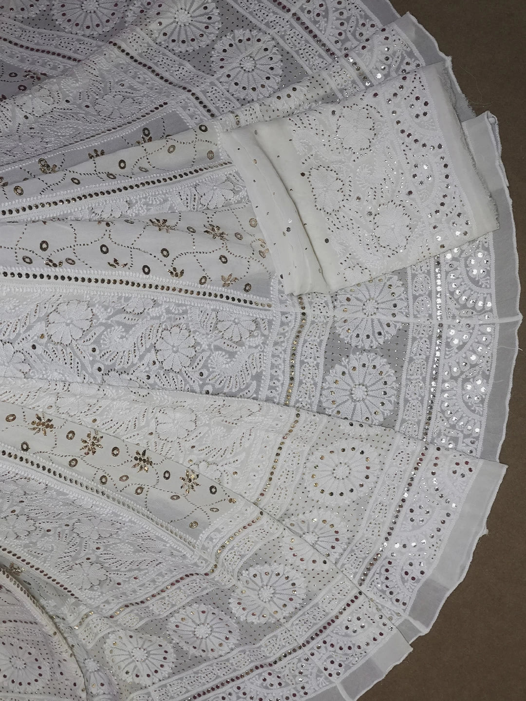 Ada Hand Embroidered Ivory White Pure Georgette Lucknowi Chikankari Lehenga Set With Mukaish Work 01A377872