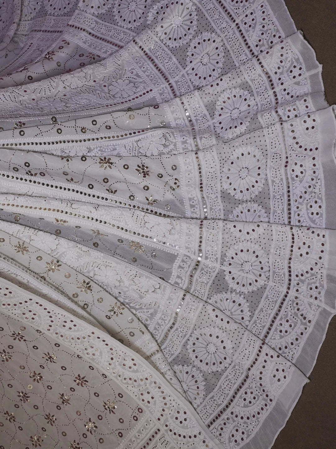 Ada Hand Embroidered Ivory White Pure Georgette Lucknowi Chikankari Lehenga Set With Mukaish Work 01A377872
