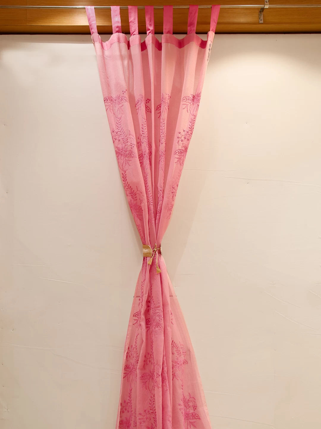 Ada Hand Embroidered Pink Kota Lucknowi Chikankari Curtain A37798