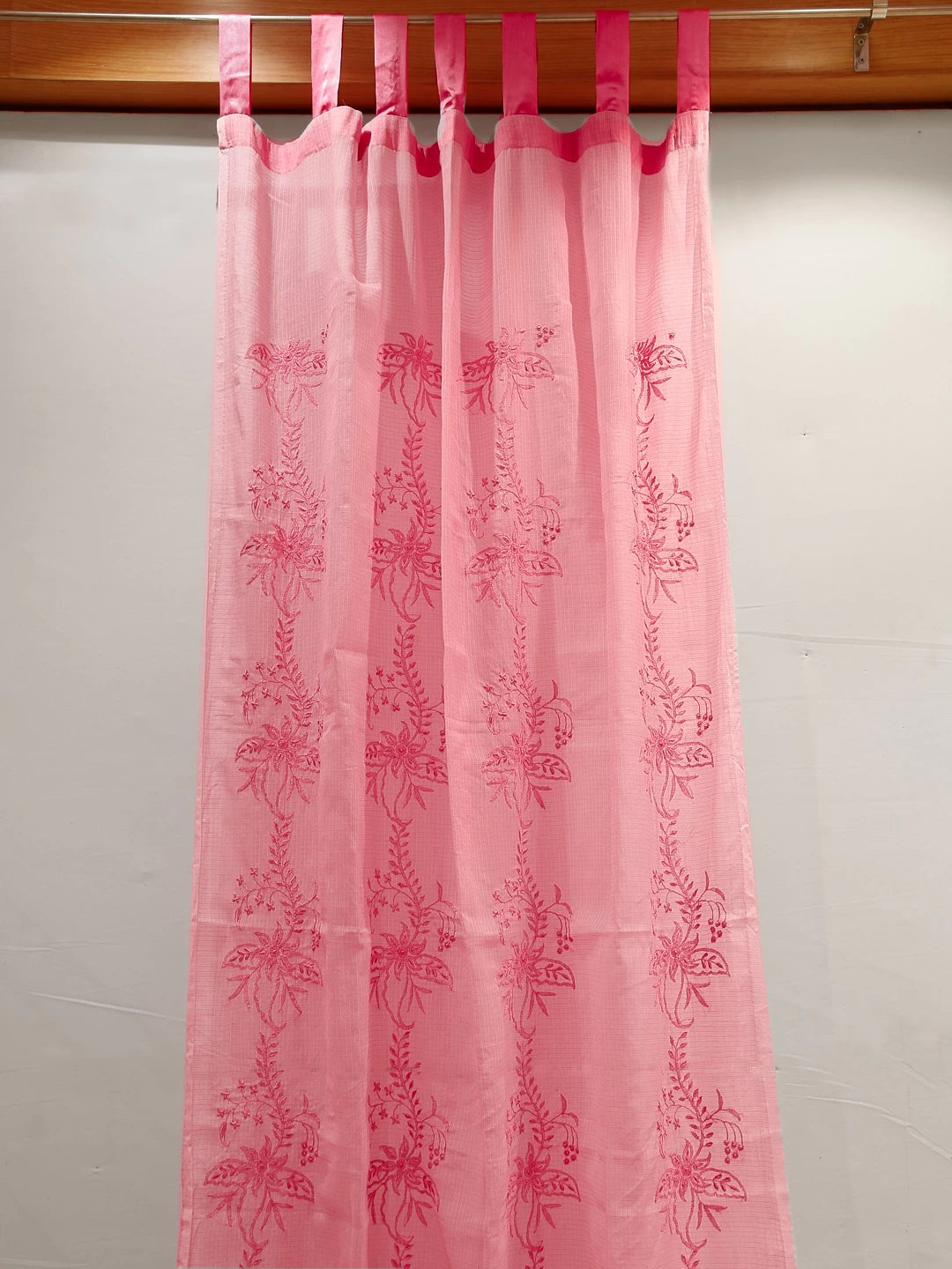 Ada Hand Embroidered Pink Kota Lucknowi Chikankari Curtain A37798