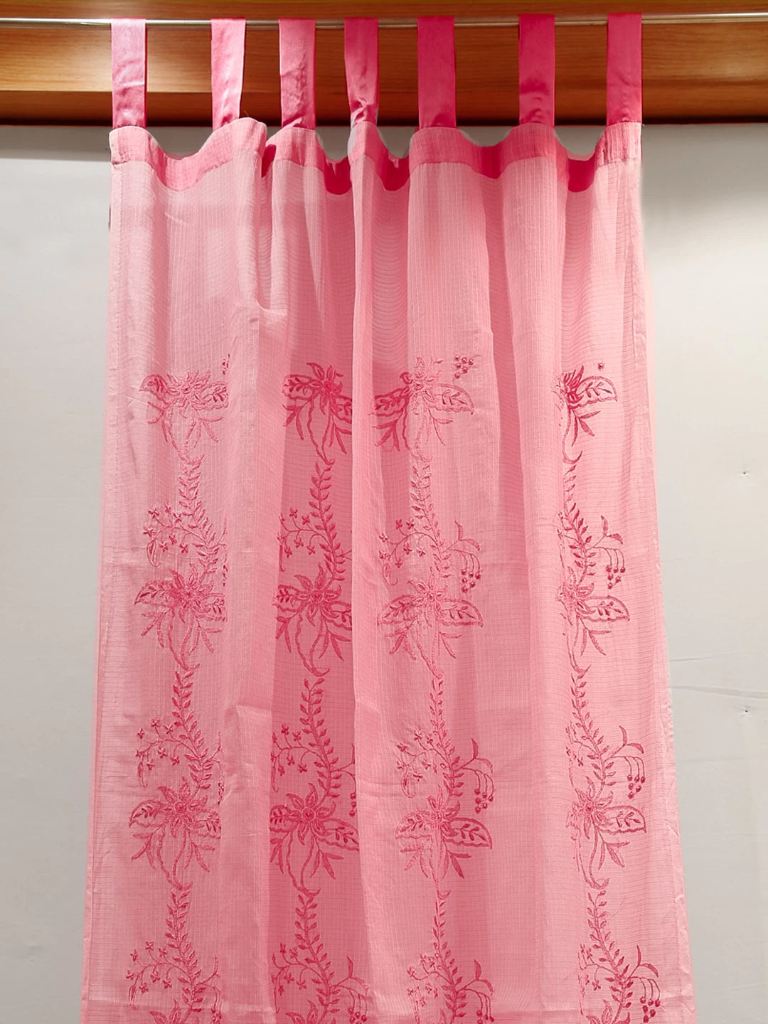 Ada Hand Embroidered Pink Kota Lucknowi Chikankari Curtain A37798