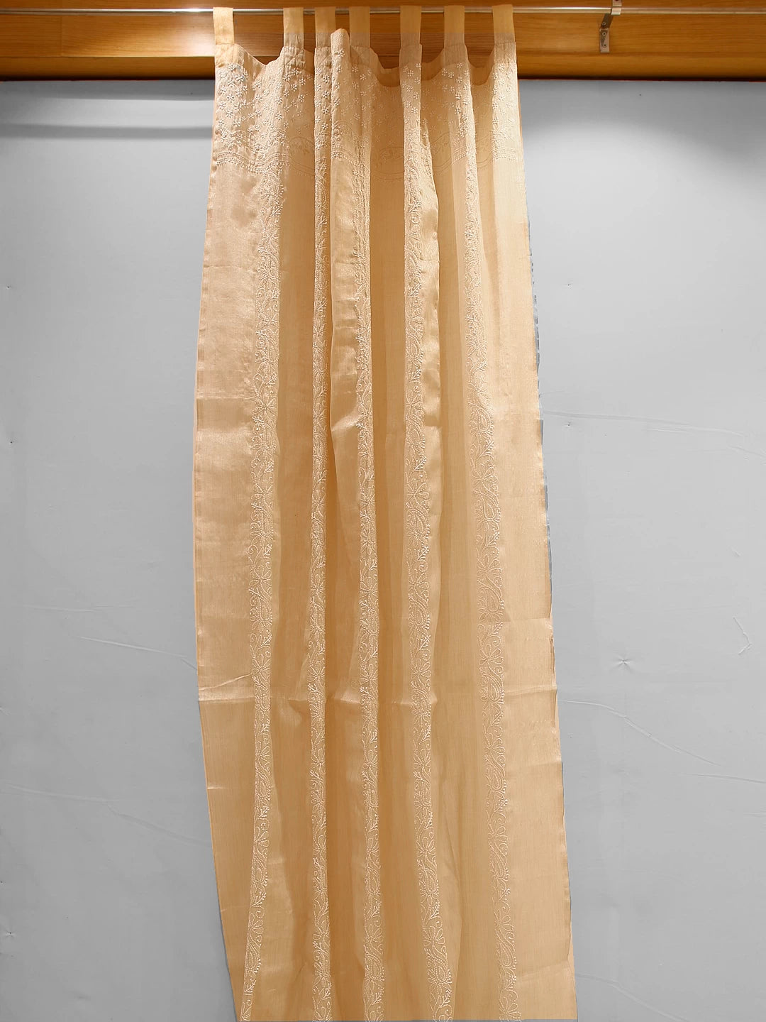 Ada Hand Embroidered Natural Fawn Tissue Lucknowi Chikankari Curtain 01A155032