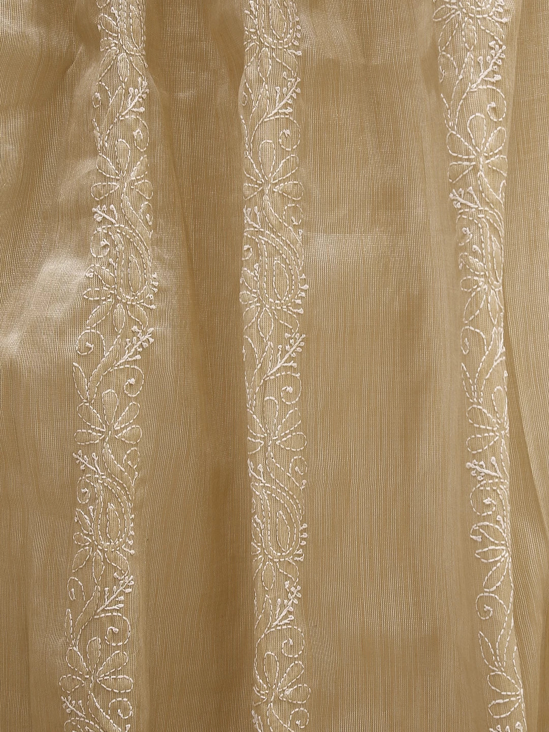Ada Hand Embroidered Natural Fawn Tissue Lucknowi Chikankari Curtain 01A155032