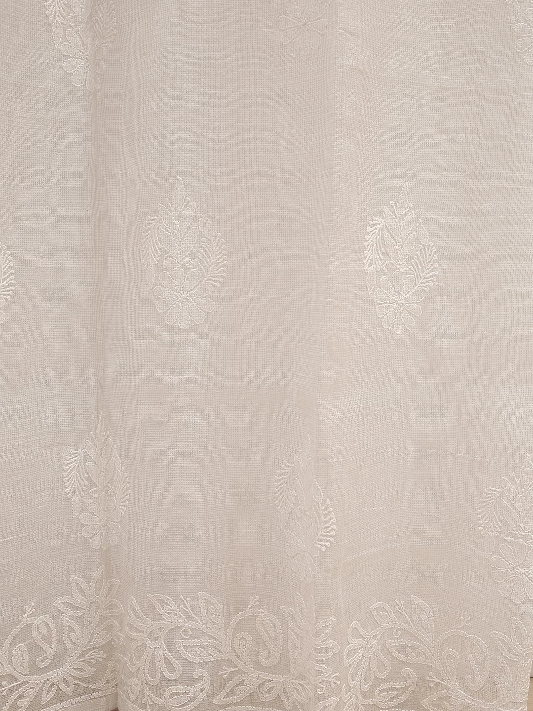 Ada Hand Embroidered Silver White Tissue Lucknowi Chikankari Curtain 01A414552