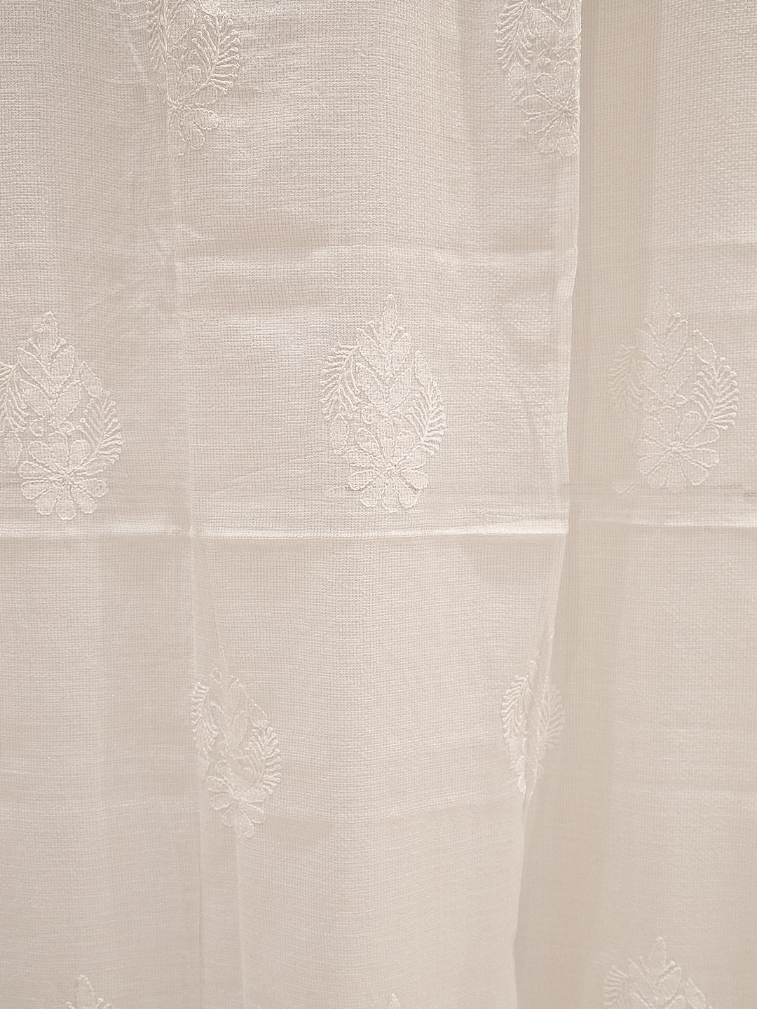 Ada Hand Embroidered Silver White Tissue Lucknowi Chikankari Curtain 01A414552