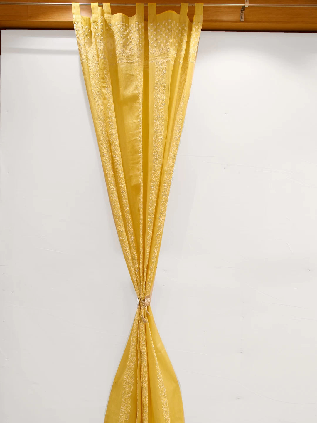 Ada Hand Embroidered Yellow Tissue Lucknowi Chikankari Curtain 01A446574
