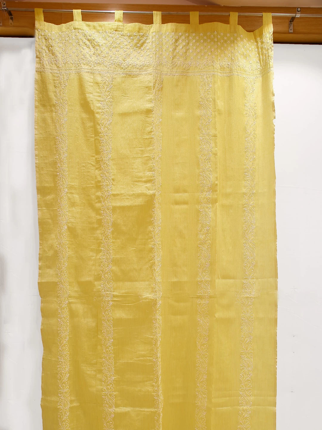 Ada Hand Embroidered Yellow Tissue Lucknowi Chikankari Curtain 01A446574