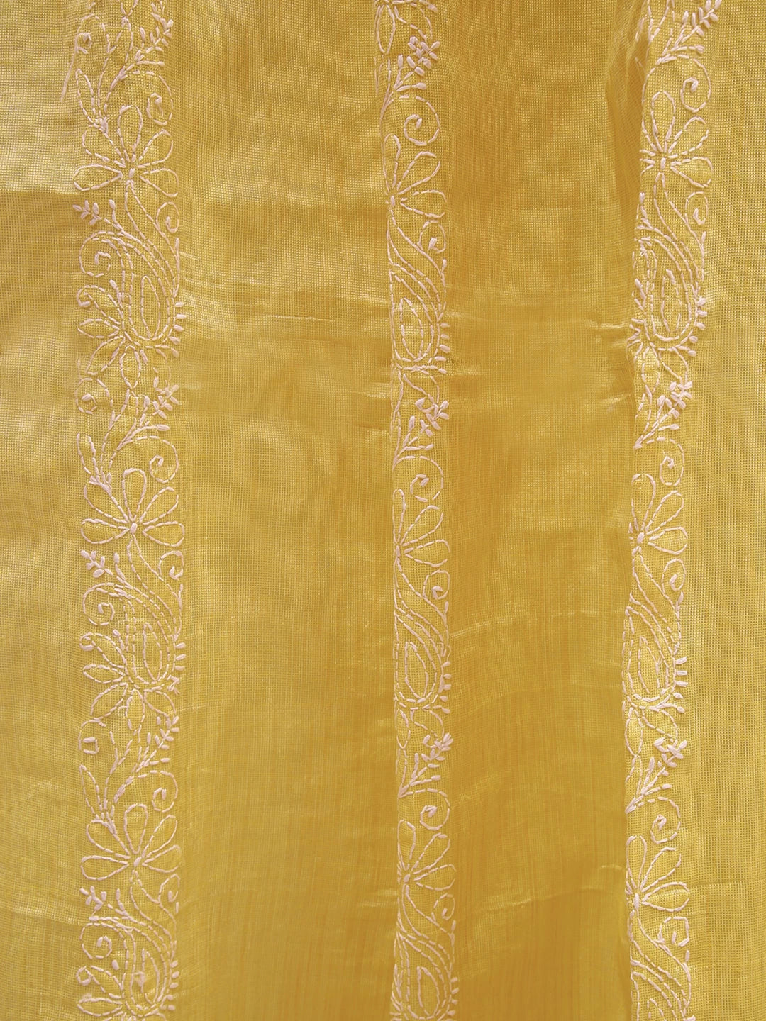 Ada Hand Embroidered Yellow Tissue Lucknowi Chikankari Curtain 01A446574