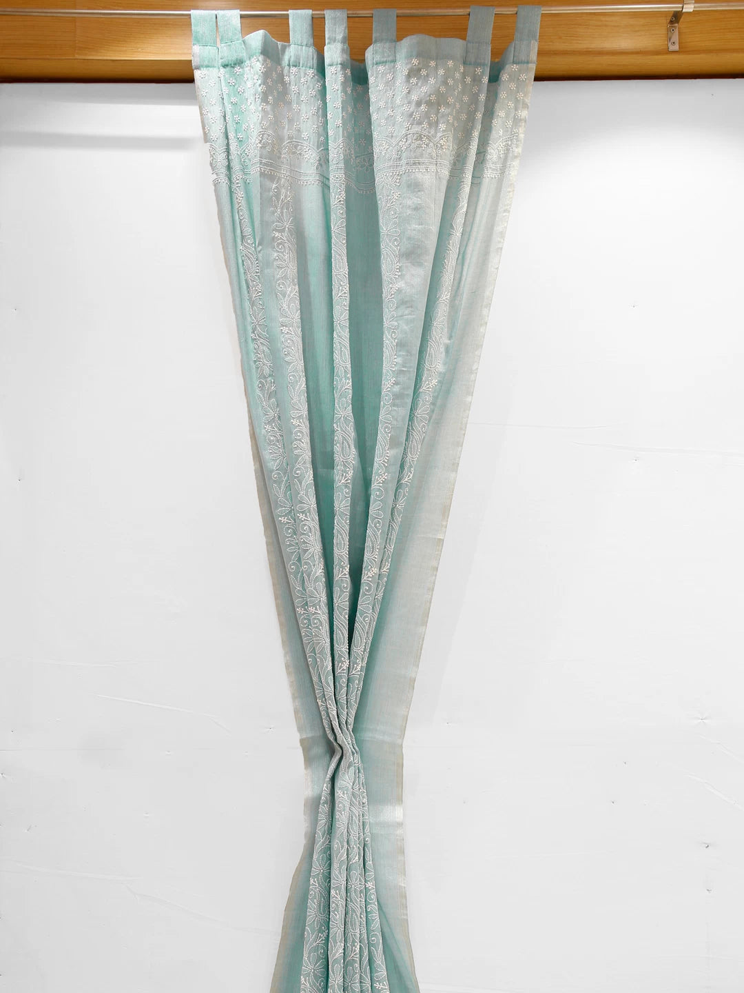 Ada Hand Embroidered Blue Tisue Lucknowi Chikankari Curtain 01A383853