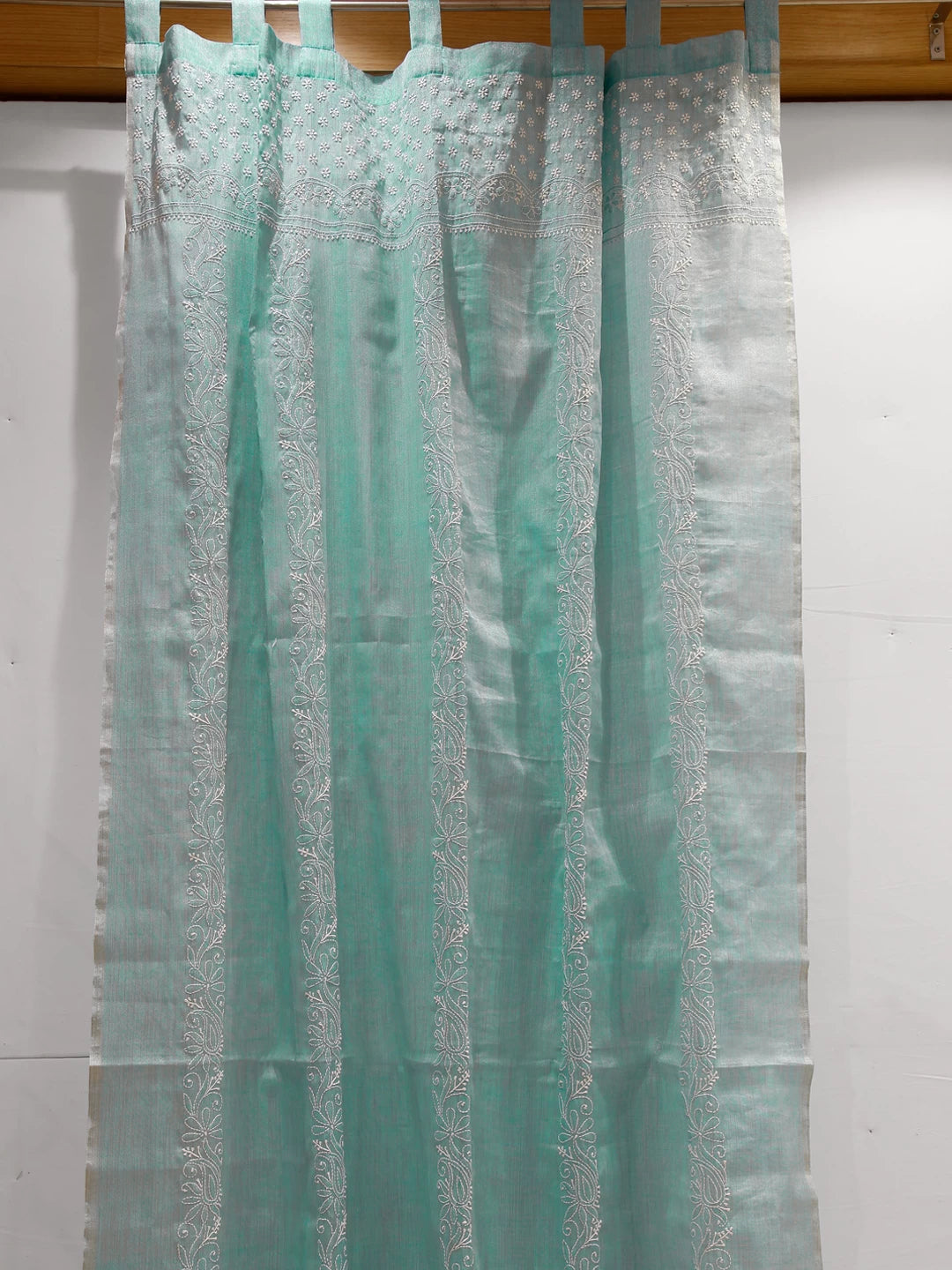 Ada Hand Embroidered Blue Tisue Lucknowi Chikankari Curtain 01A383853