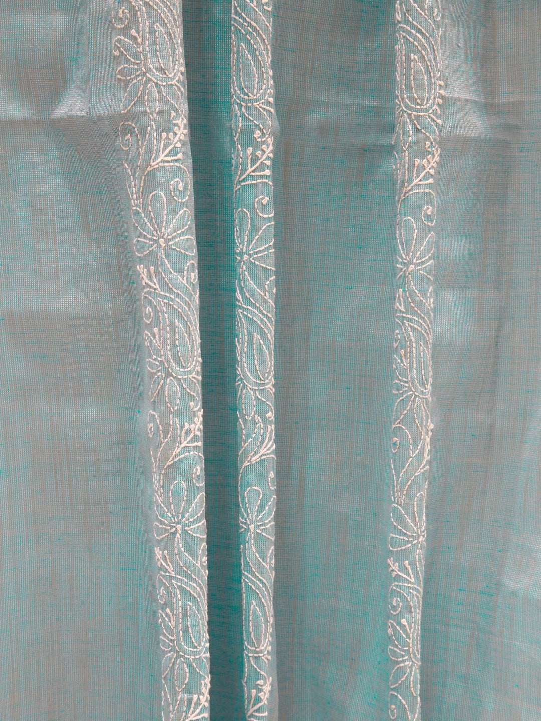 Ada Hand Embroidered Blue Tisue Lucknowi Chikankari Curtain 01A383853