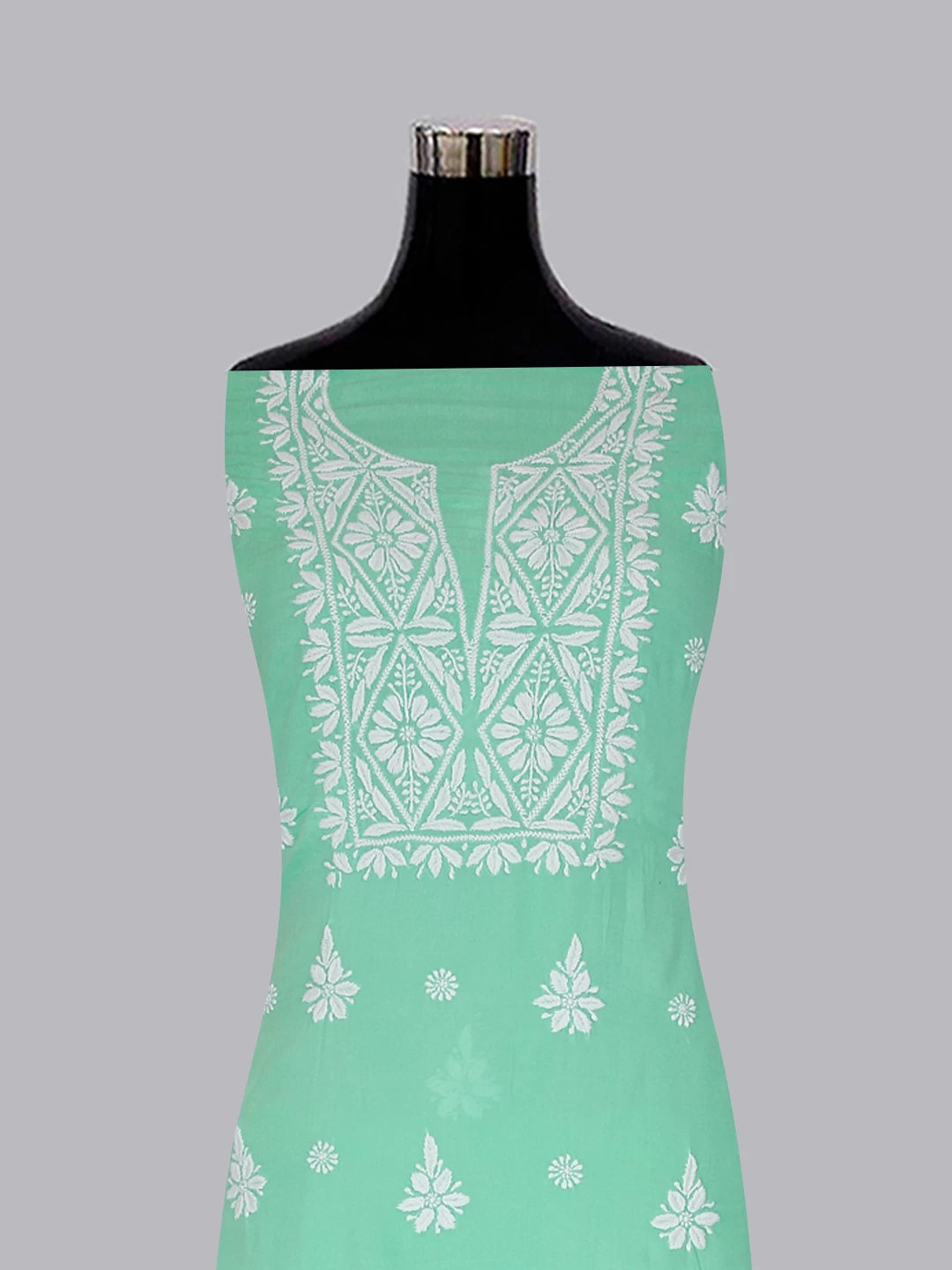 Ada Hand Embroidered Sea Green Modal Lucknowi Chikankari Unstitched Kurta Piece 01A462860