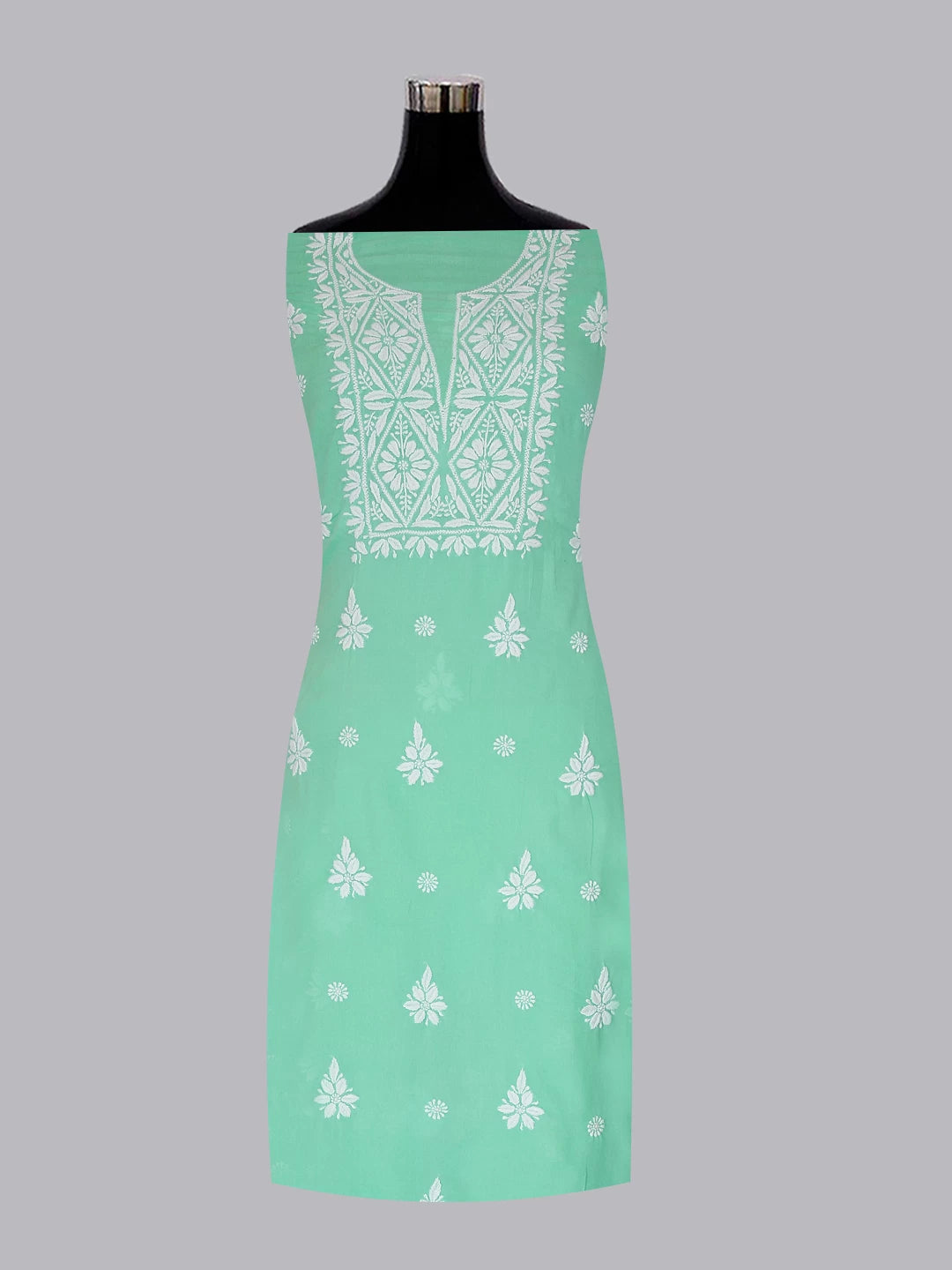 Ada Hand Embroidered Sea Green Modal Lucknowi Chikankari Unstitched Kurta Piece 01A462860