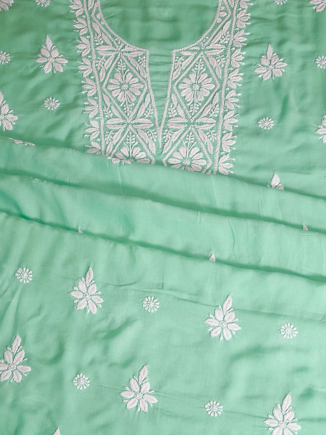 Ada Hand Embroidered Sea Green Modal Lucknowi Chikankari Unstitched Kurta Piece 01A462860