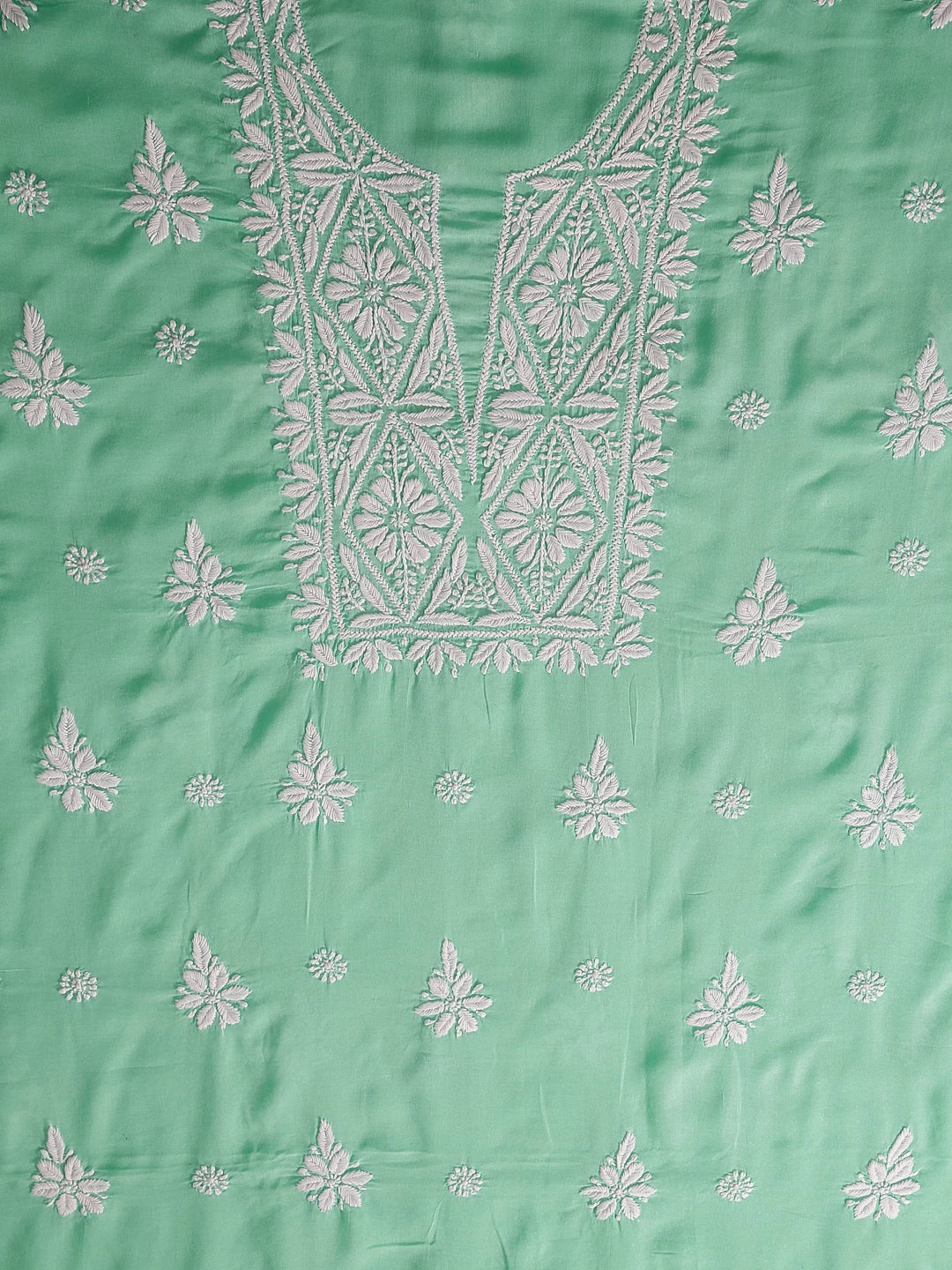 Ada Hand Embroidered Sea Green Modal Lucknowi Chikankari Unstitched Kurta Piece 01A462860
