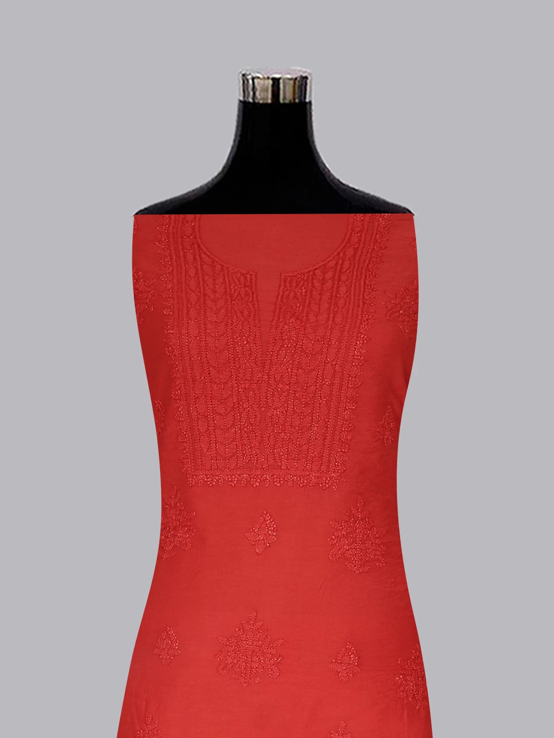 Ada Hand Embroidered Carrot Pink Chanderi Lucknowi Chikankari Unstitched Kurta Piece 01A325113