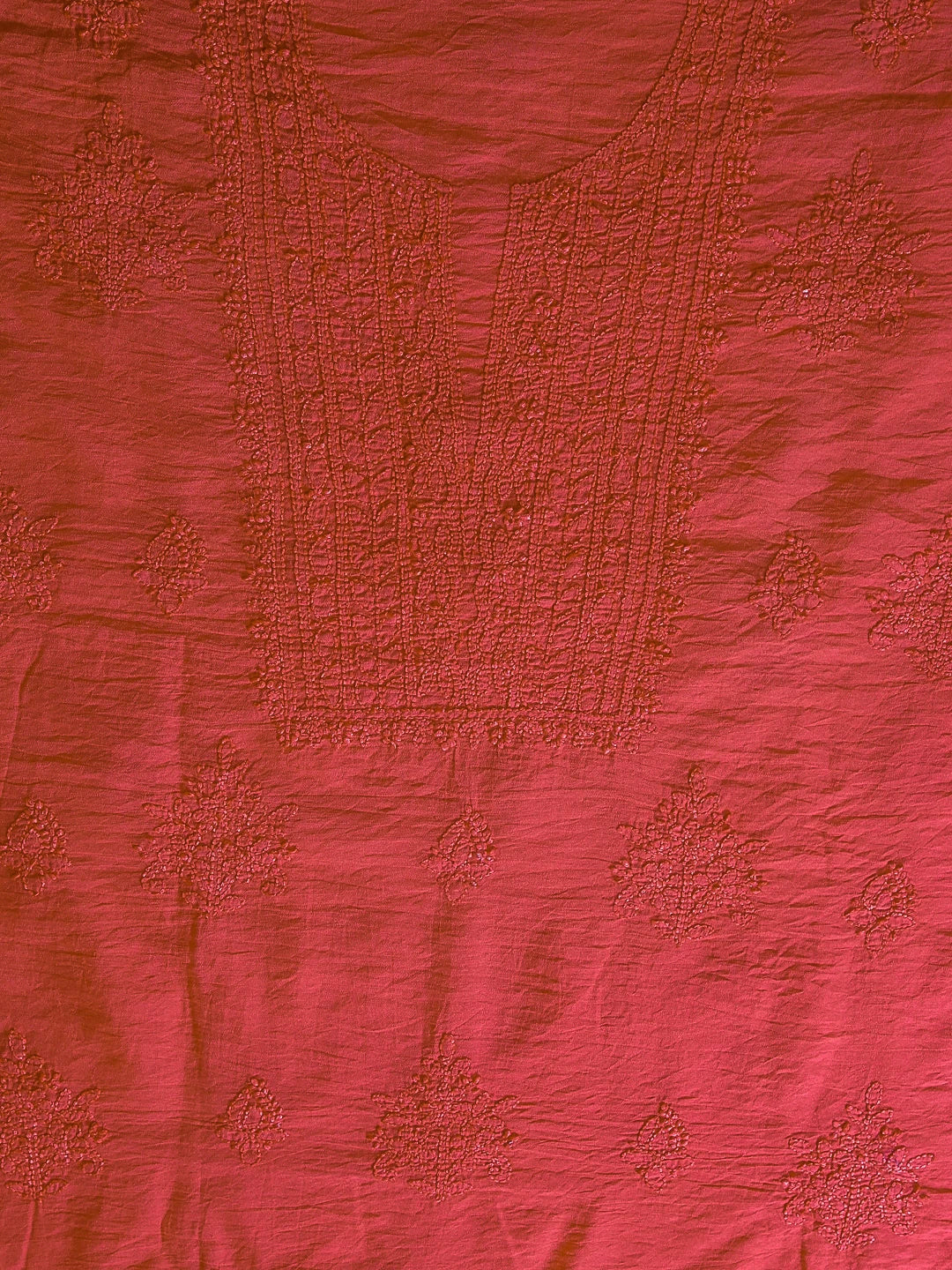 Ada Hand Embroidered Carrot Pink Chanderi Lucknowi Chikankari Unstitched Kurta Piece 01A325113