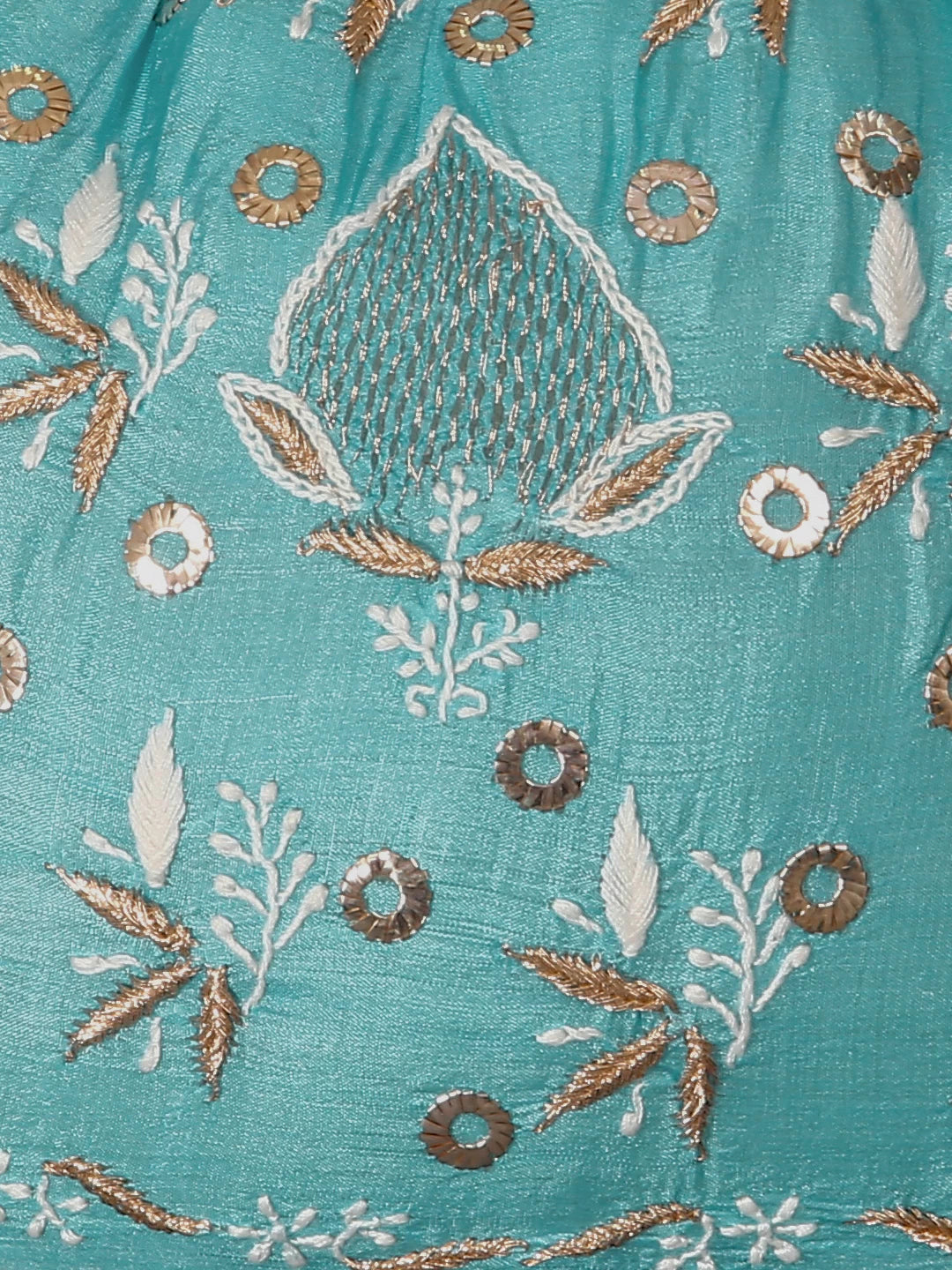 Ada Hand Embroidered Cyan Blue Silk Lucknowi Chikankari Potli Bag With Muqaish Work 01A364148