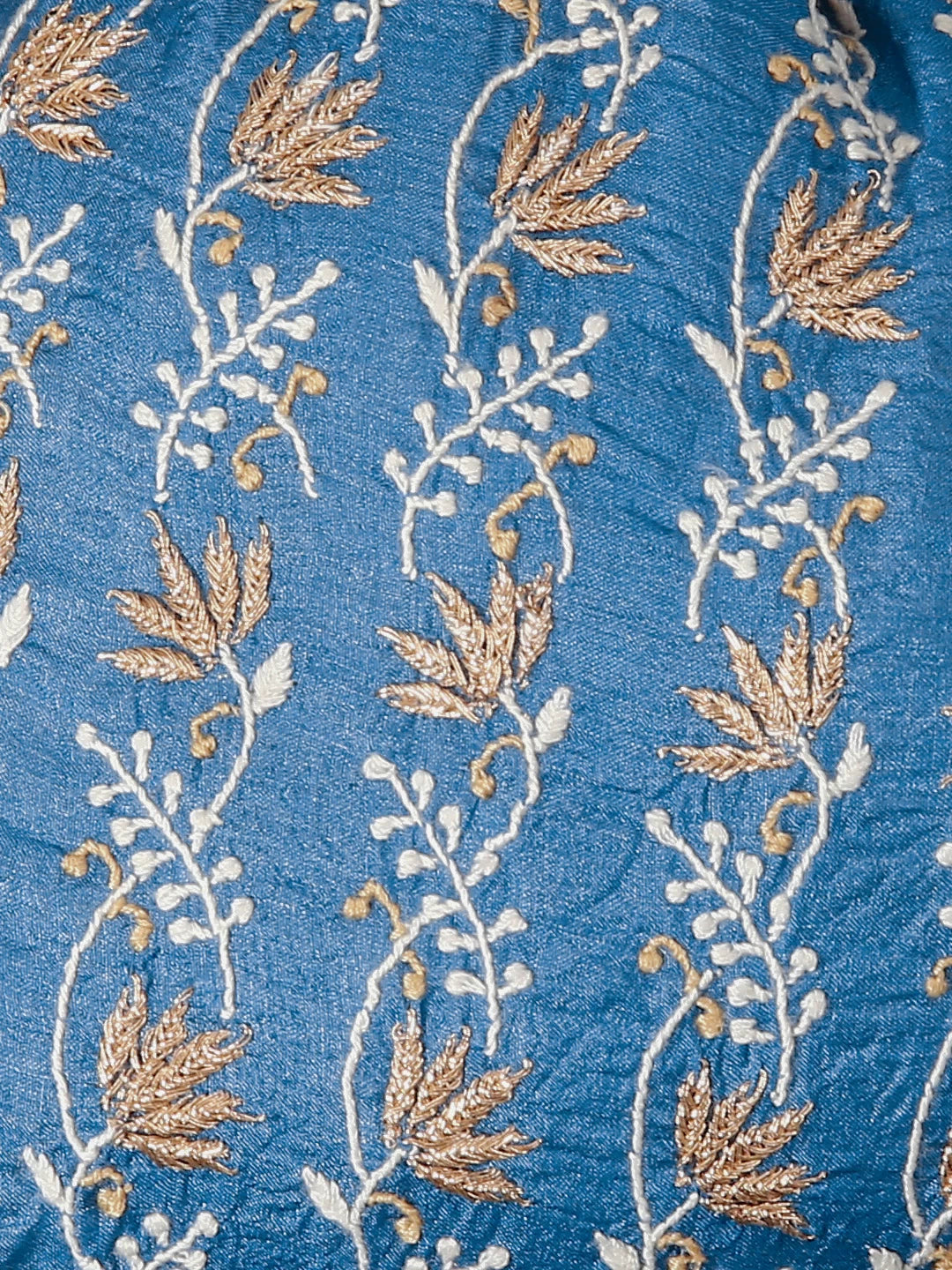 Ada Hand Embroidered Teal Blue Silk Lucknowi Chikankari Potli Bag With Muqaish Work 01A398079