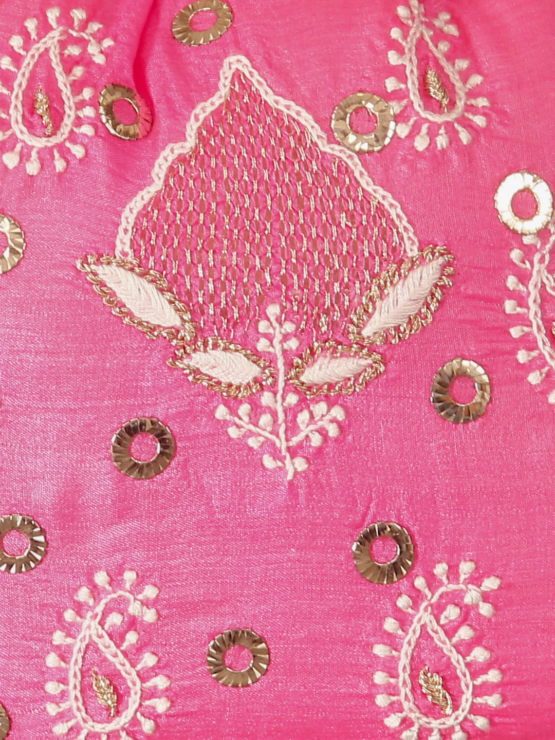 Ada Hand Embroidered Bubblegum Pink Silk Lucknowi Chikankari Potli Bag With Muqaish Work 01A398089