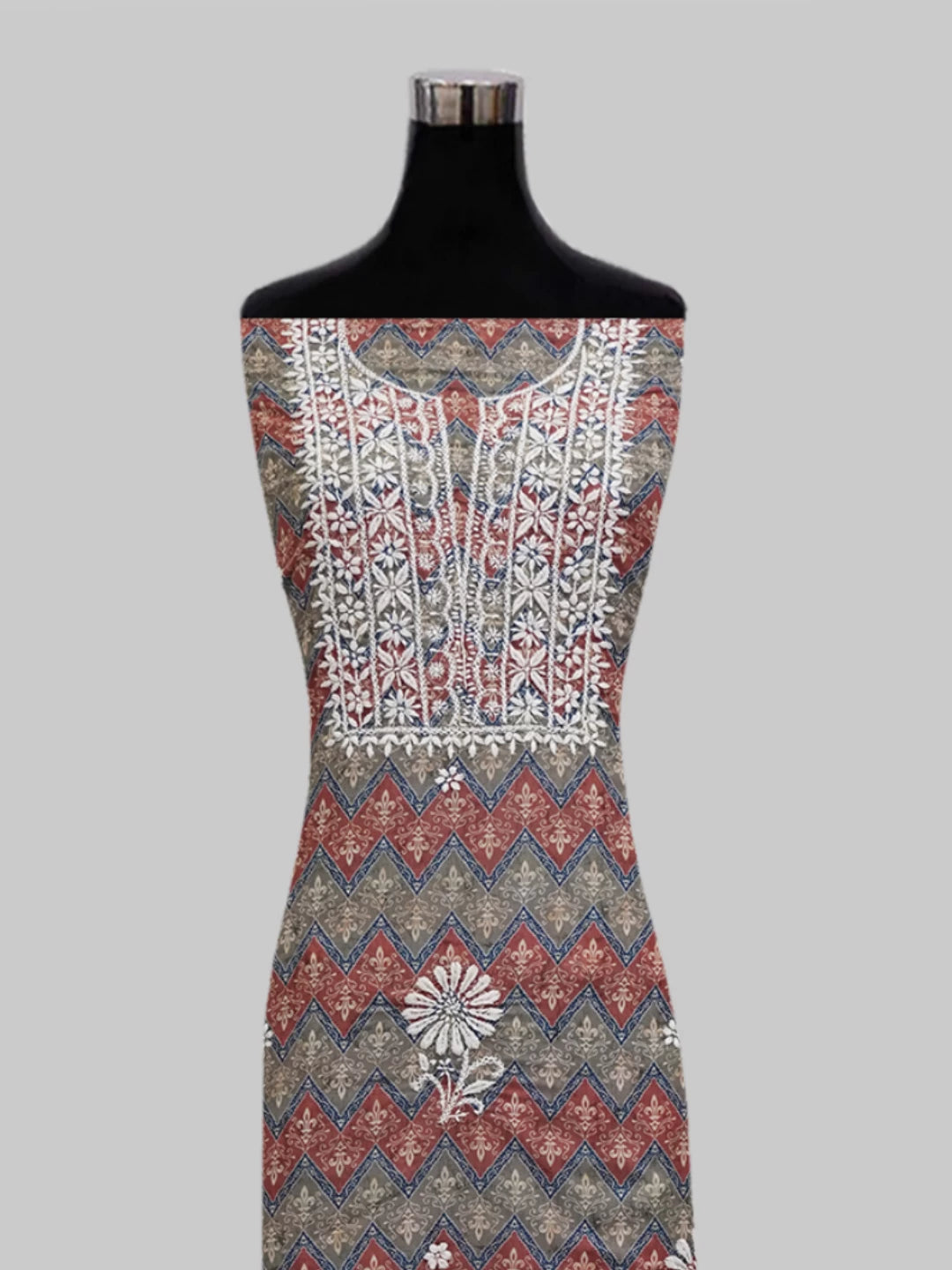 Ada Hand Embroidered Rust And Grey Muslin Lucknowi Chikankari Unstitched Kurta Piece 01A426069