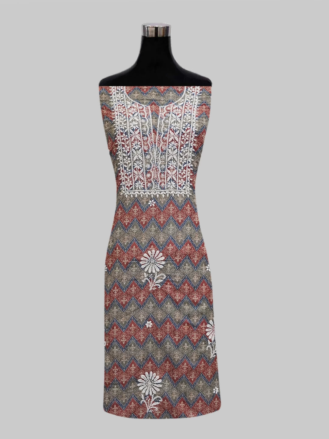 Ada Hand Embroidered Rust And Grey Muslin Lucknowi Chikankari Unstitched Kurta Piece 01A426069