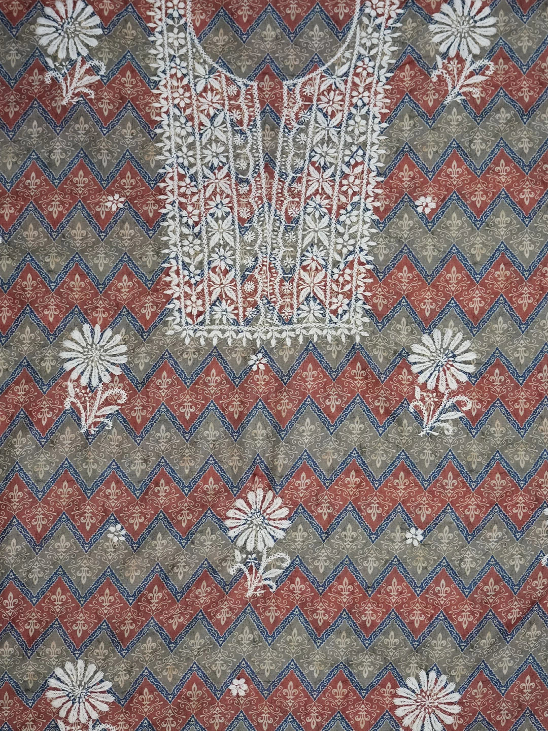 Ada Hand Embroidered Rust And Grey Muslin Lucknowi Chikankari Unstitched Kurta Piece 01A426069