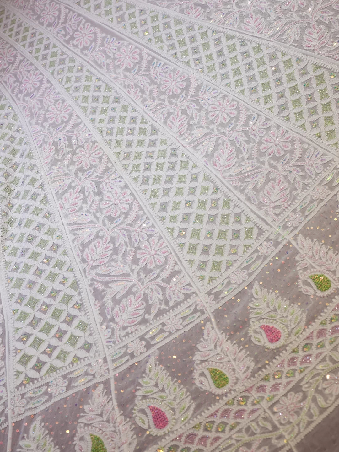 Ada Hand Embroidered Off White Viscose Georgette Lucknowi Chikankari Semi-Stitched Anarkali Kurta Dupatta Set With Cutdana Work 01A461846