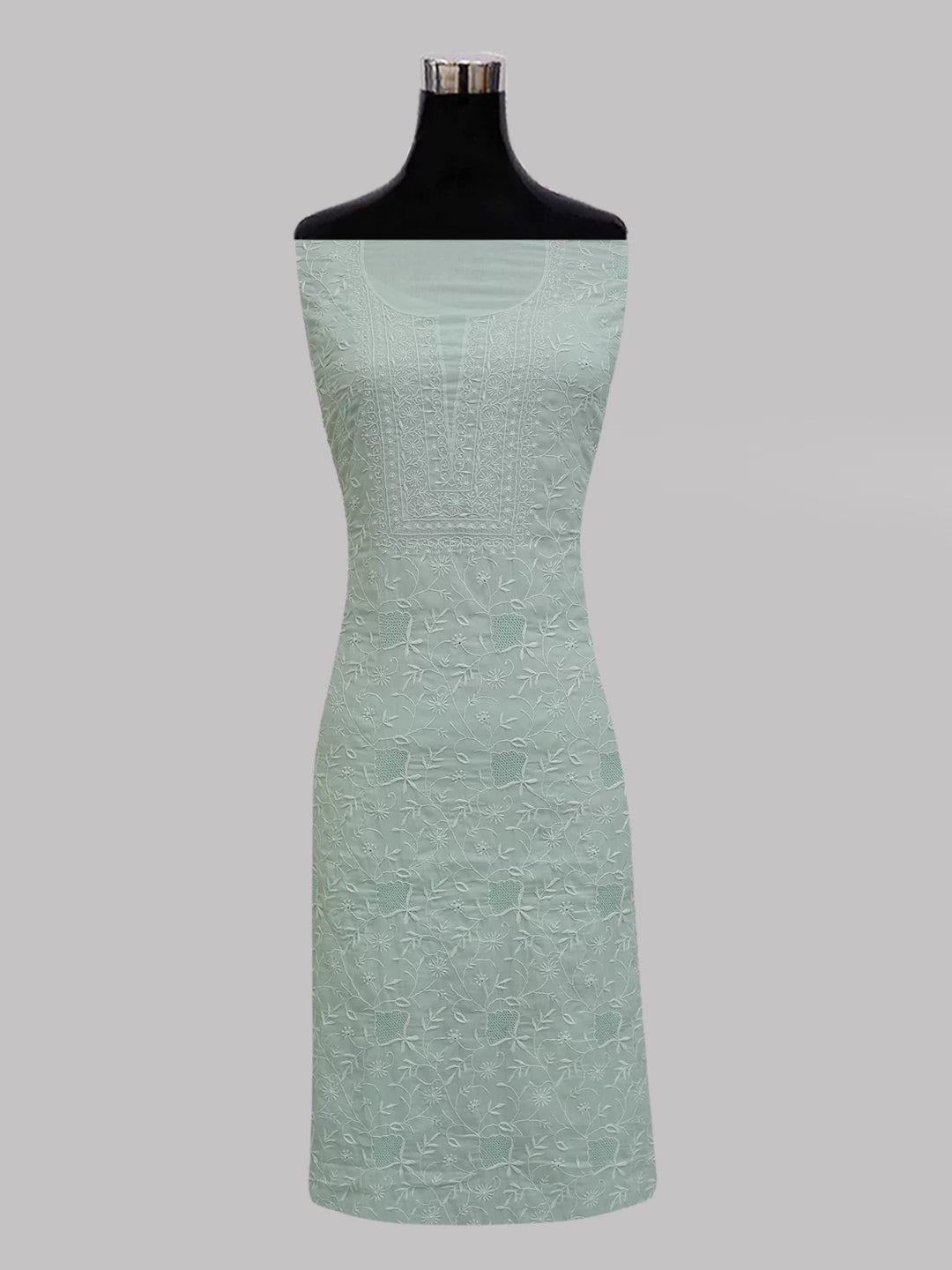 Ada Hand Embroidered Sea Green Cotton Lucknowi Chikankari Unstitched Suit Piece 01A345047