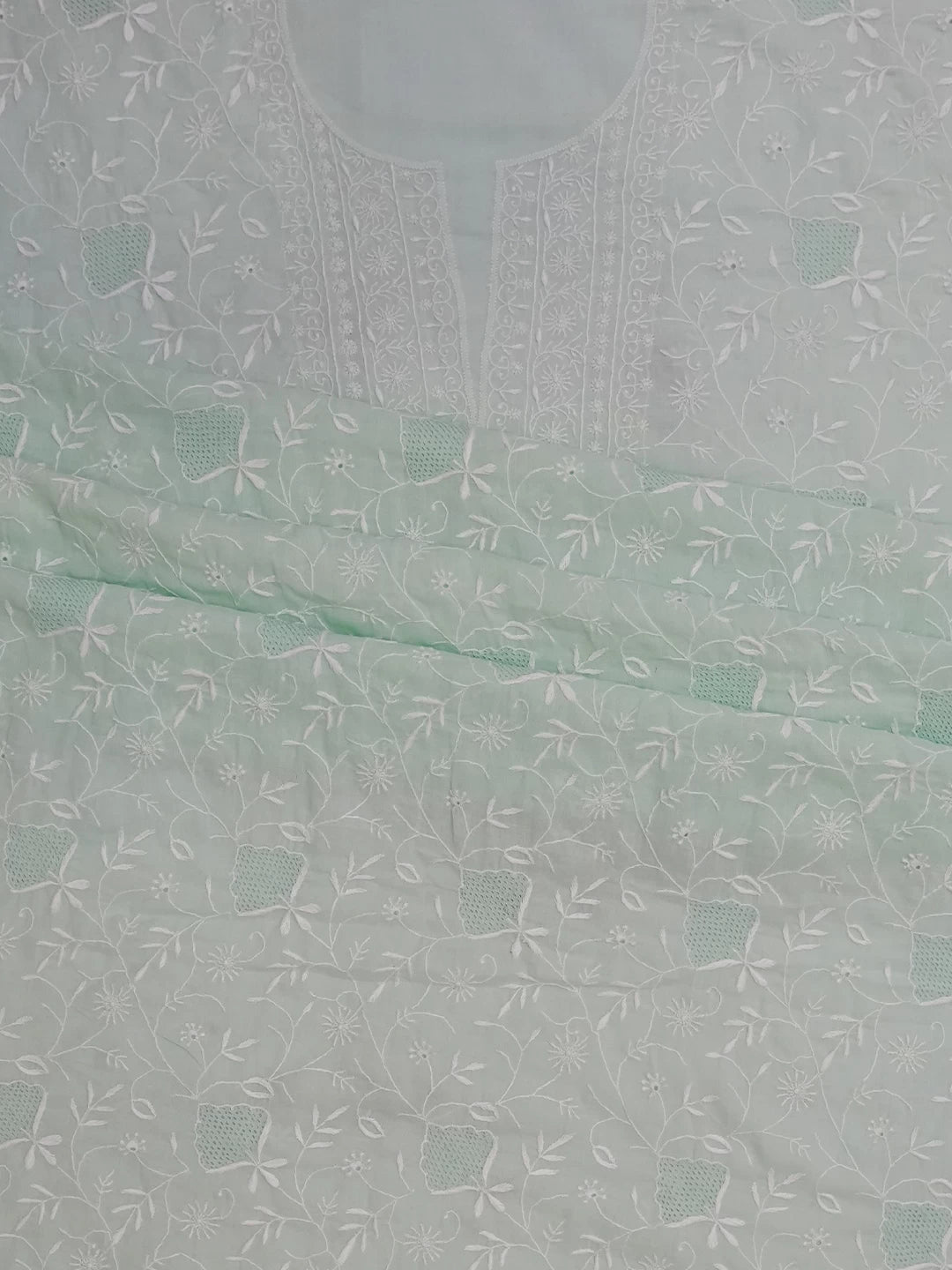 Ada Hand Embroidered Sea Green Cotton Lucknowi Chikankari Unstitched Suit Piece 01A345047