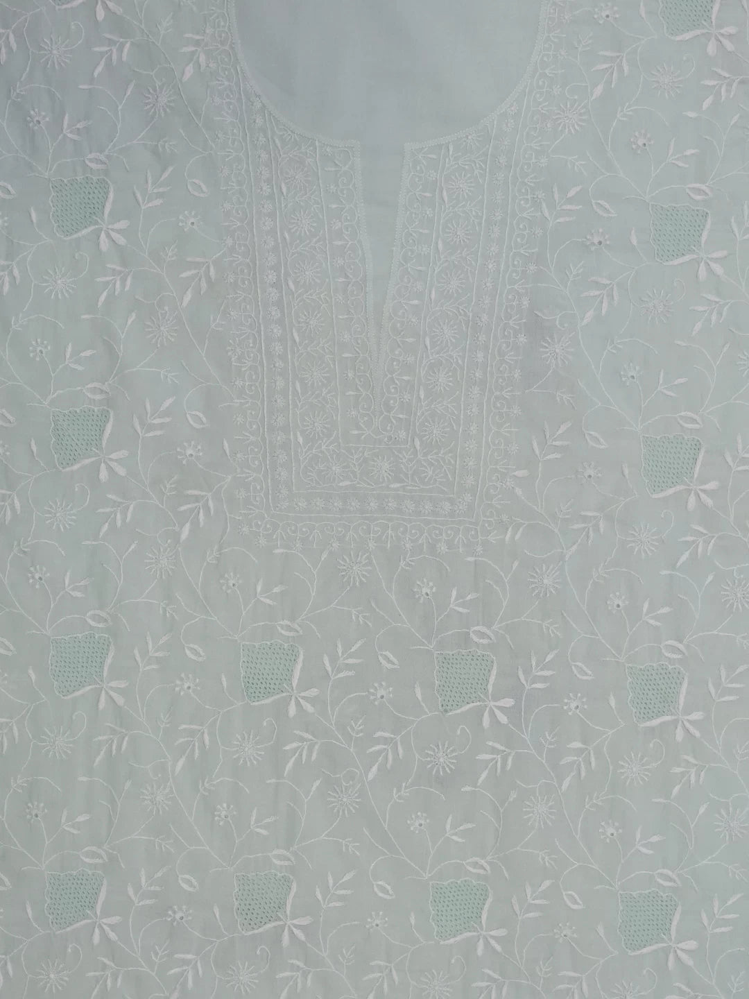 Ada Hand Embroidered Sea Green Cotton Lucknowi Chikankari Unstitched Suit Piece 01A345047
