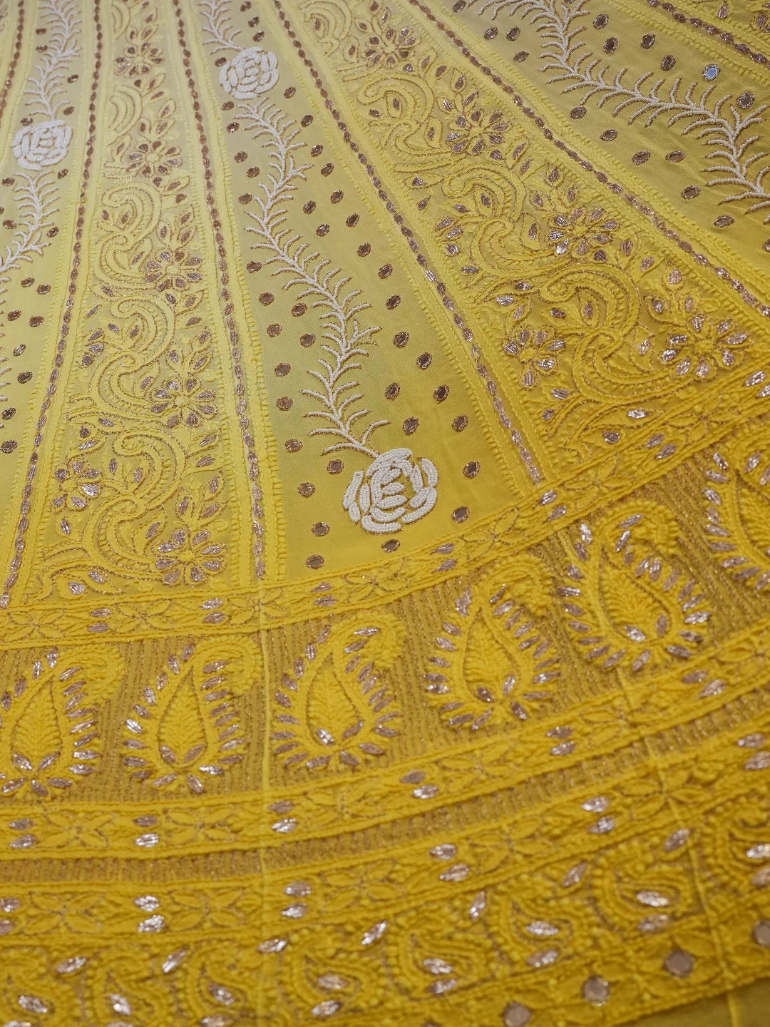 Ada Hand Embroidered Lemon And Yellow Ombre shade Georgette Lucknowi Chikankari Semi-Stitched Anarkali Kurta Dupatta Set With Zari Work 01A370830
