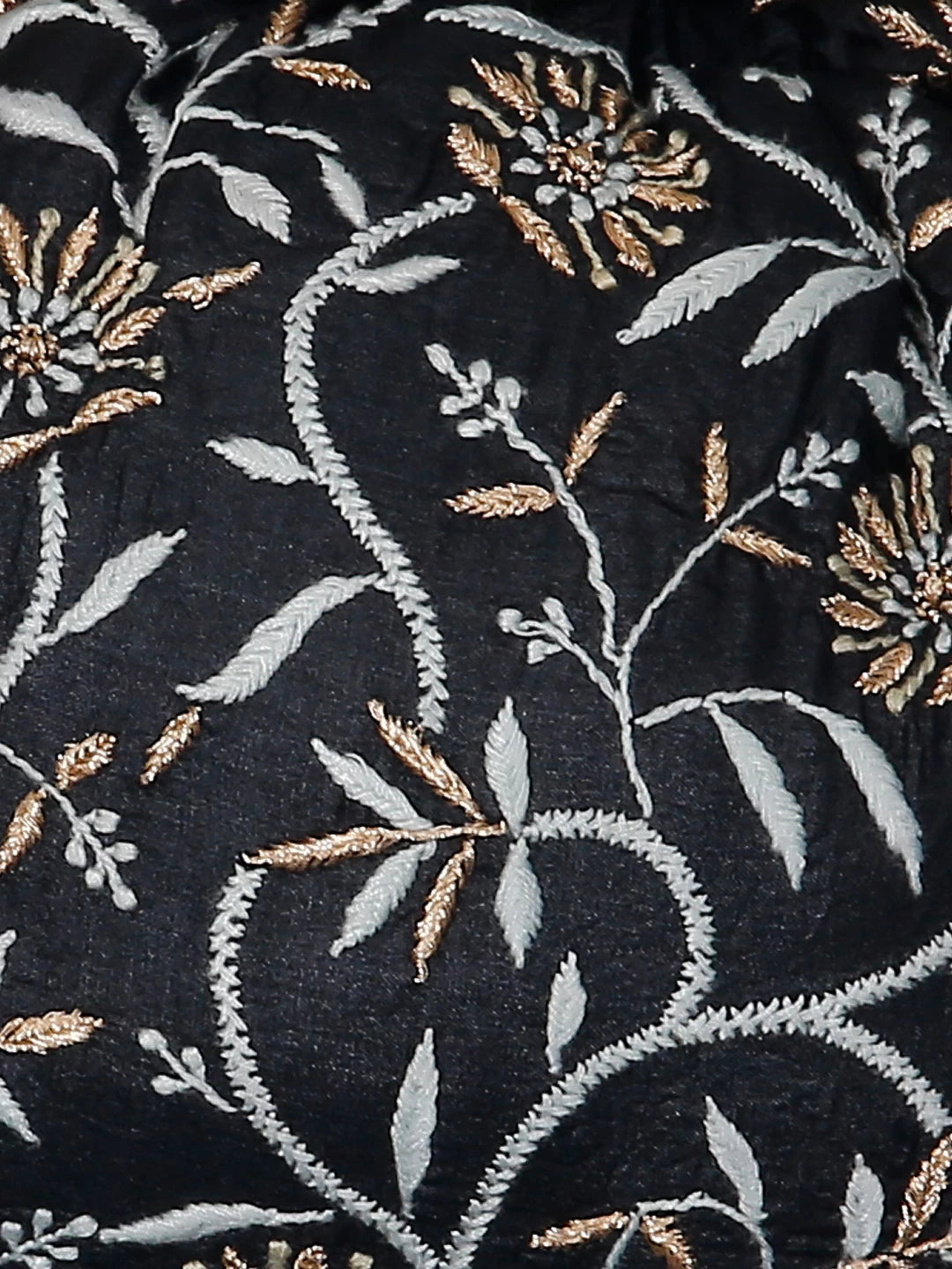 Ada Hand Embroidered Black Silk Lucknowi Chikankari Potli Bag With Zari Work 01A381857