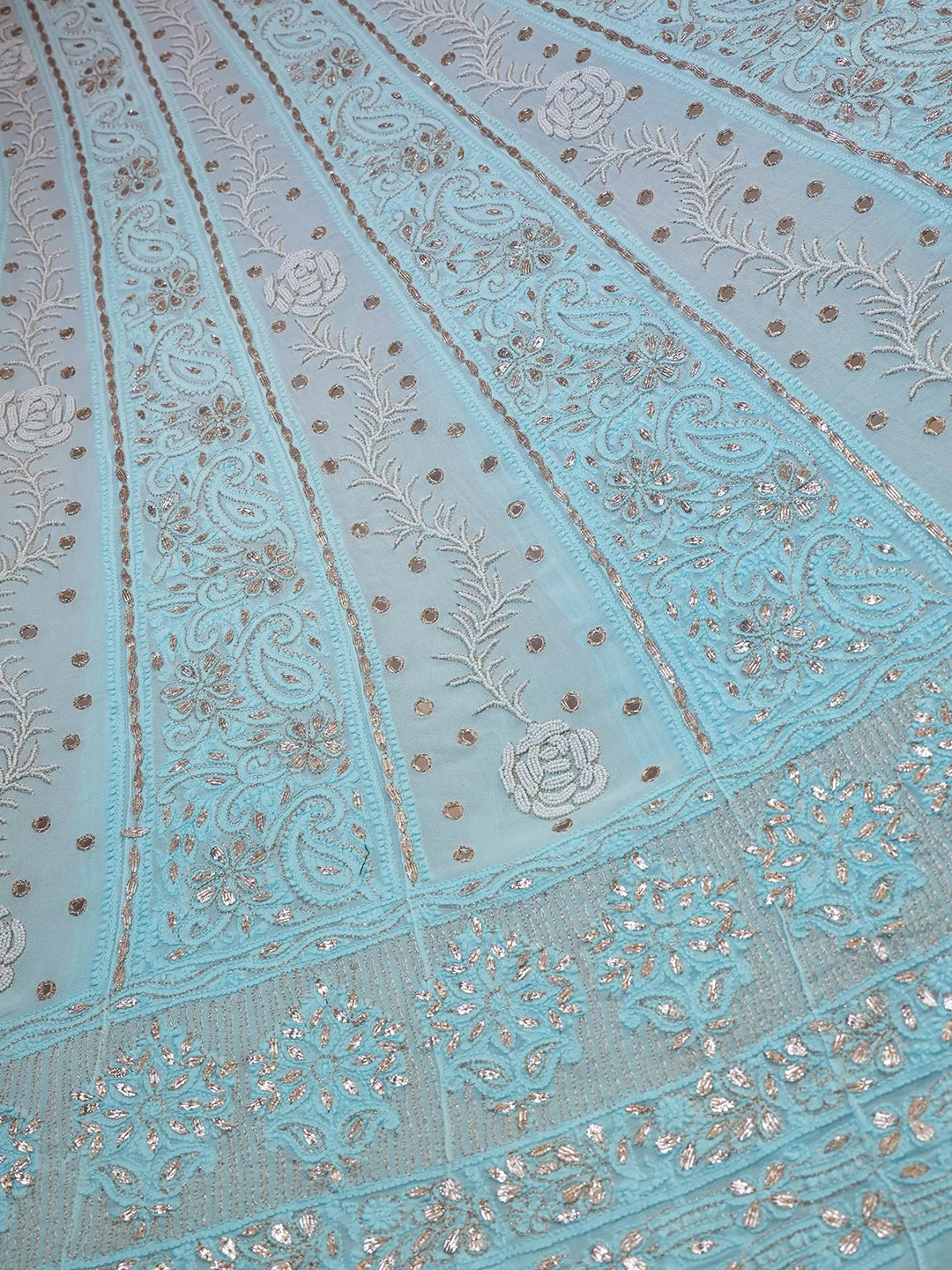 Ada Hand Embroidered Blue Ombre shade Georgette Lucknowi Chikankari Semi-Stitched Anarkali Kurta Dupatta Set With Zari Work 01A370833