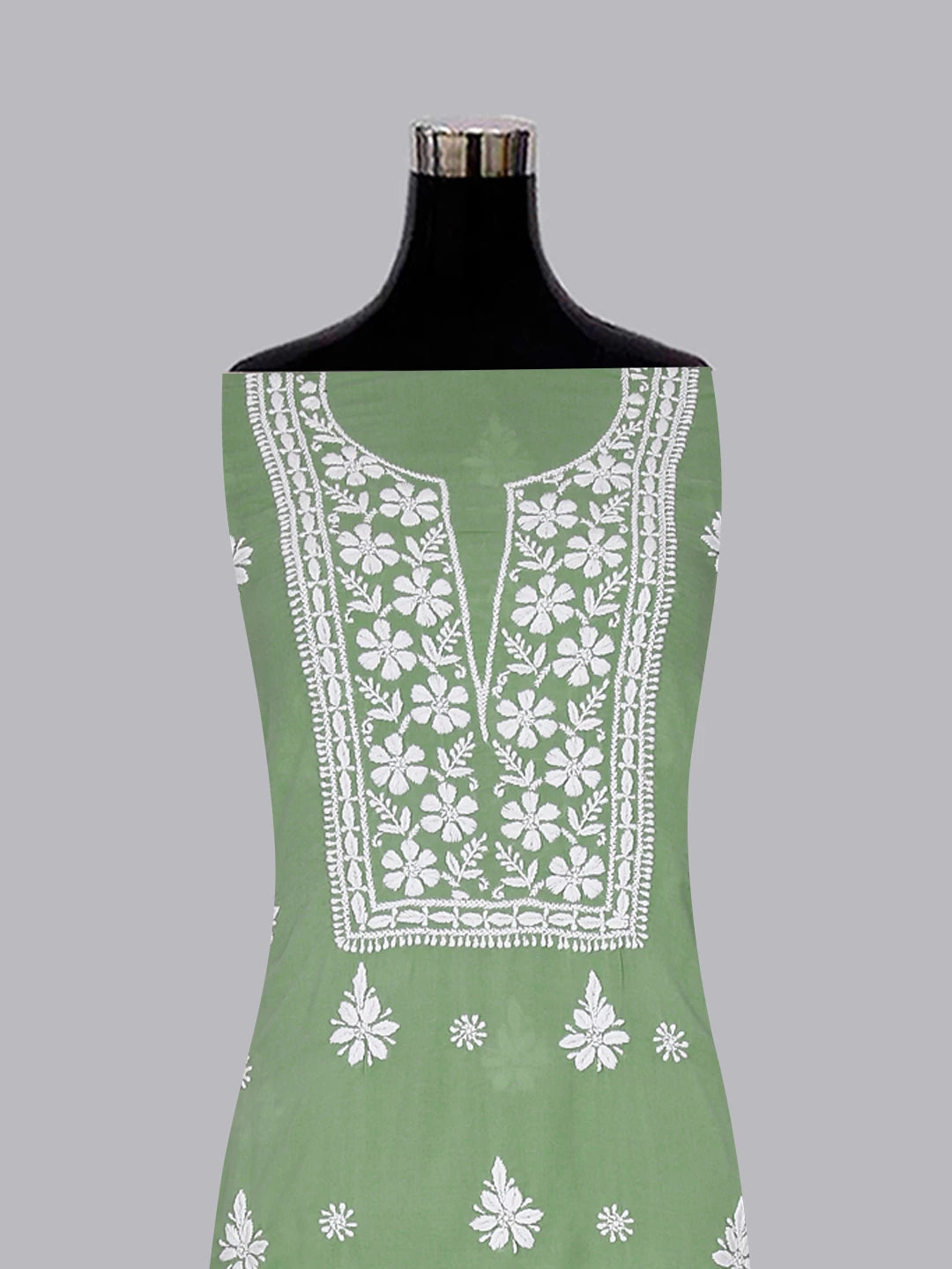 Ada Hand Embroidered Pistachio Green Modal Lucknowi Chikankari Unstitched Kurta Piece 01A462893